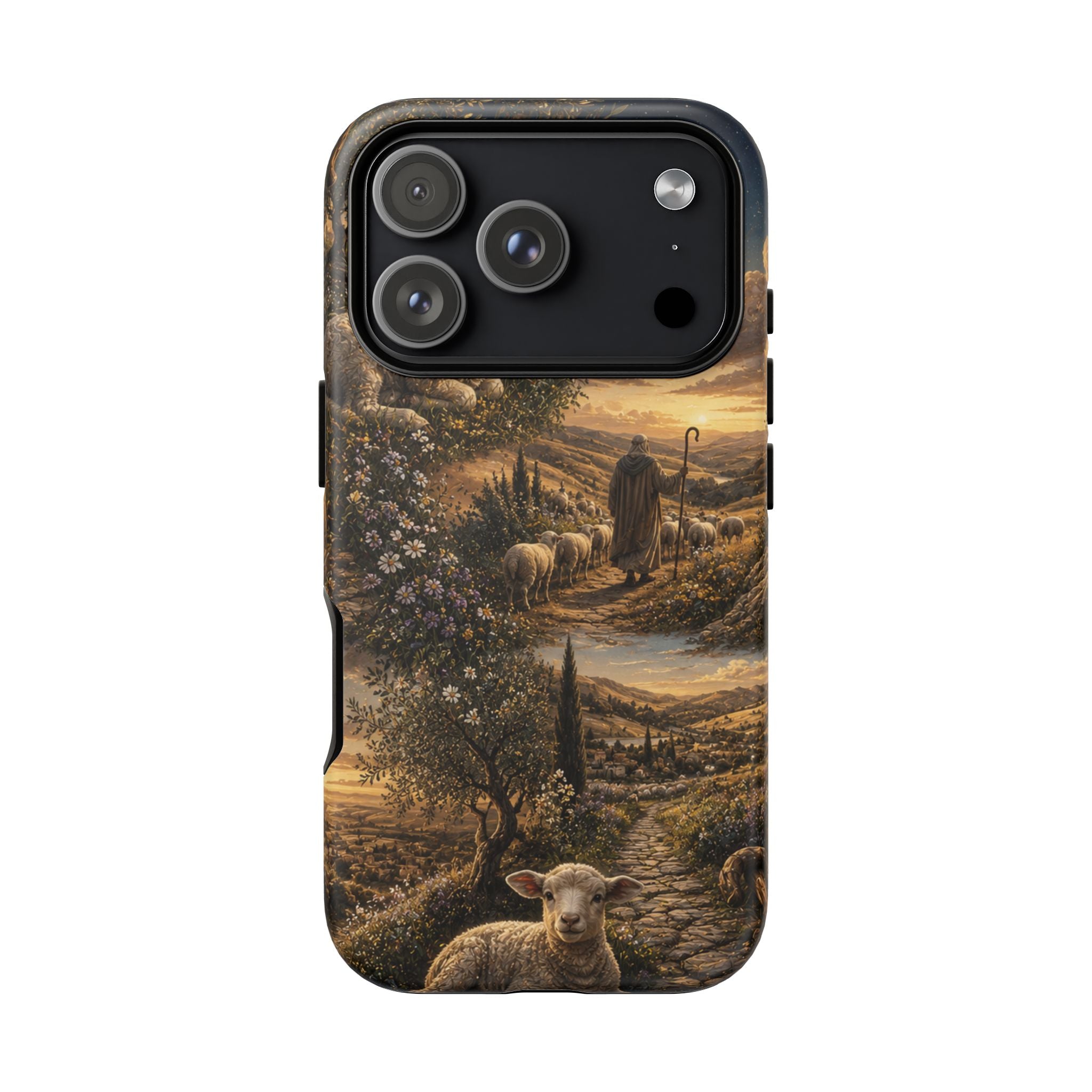 Tough Phone Case — Shepherd & Lamb Scenic Christian Scripture Design ("The good shepherd...")