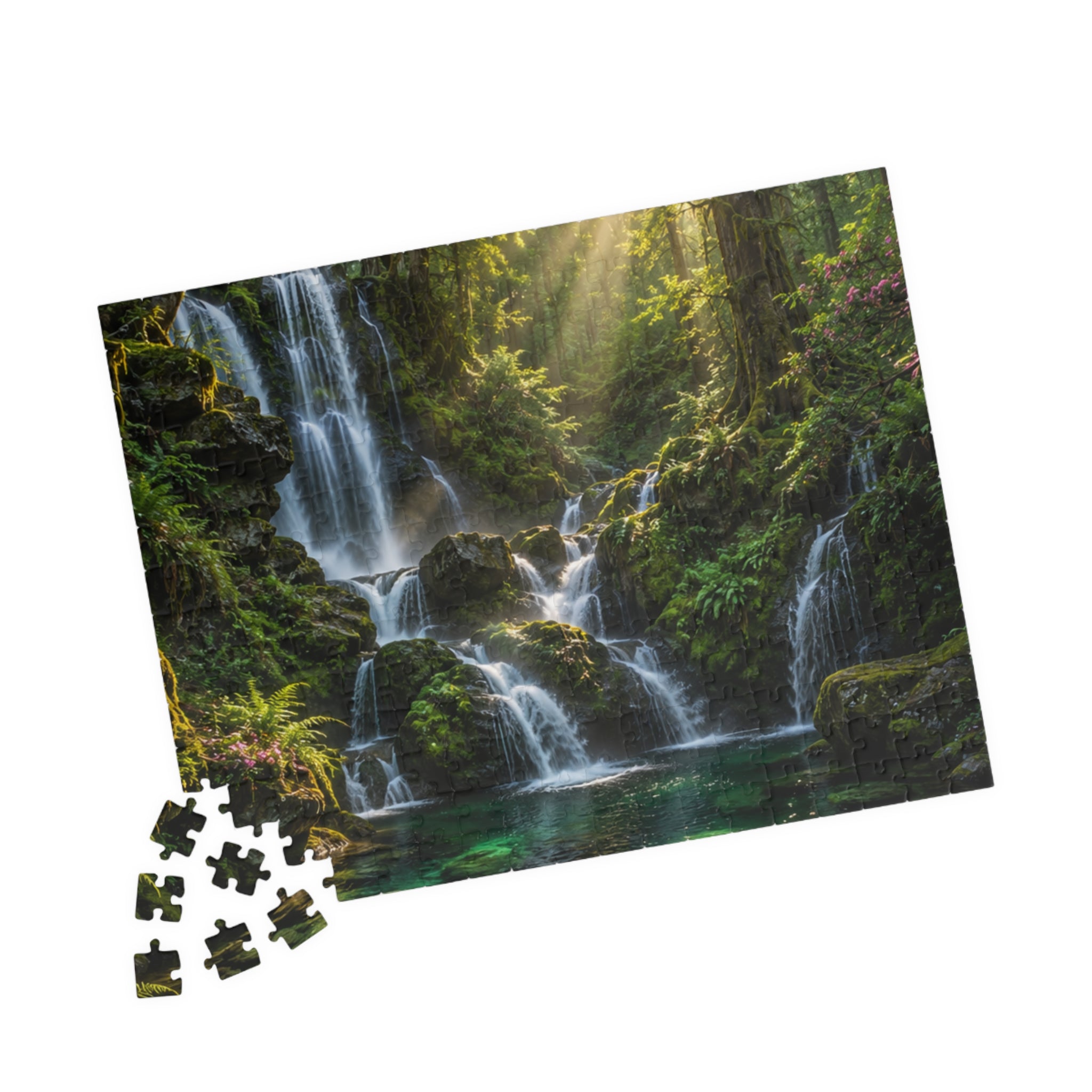 Enchanted Waterfall Forest Puzzle — Scenic Nature Jigsaw (110/252/520/1014 pcs)