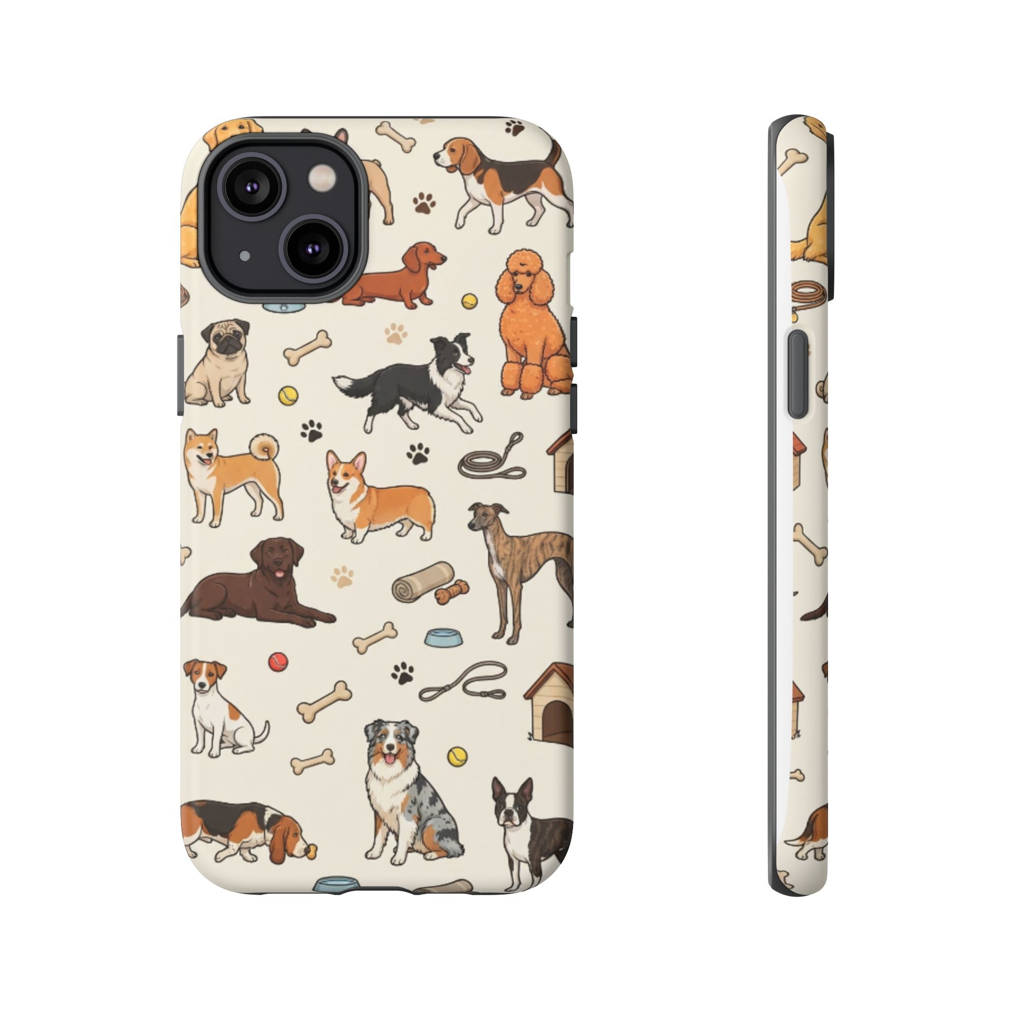 Dog Pattern Tough Phone Case — Cute Breed Collage Protective Cover