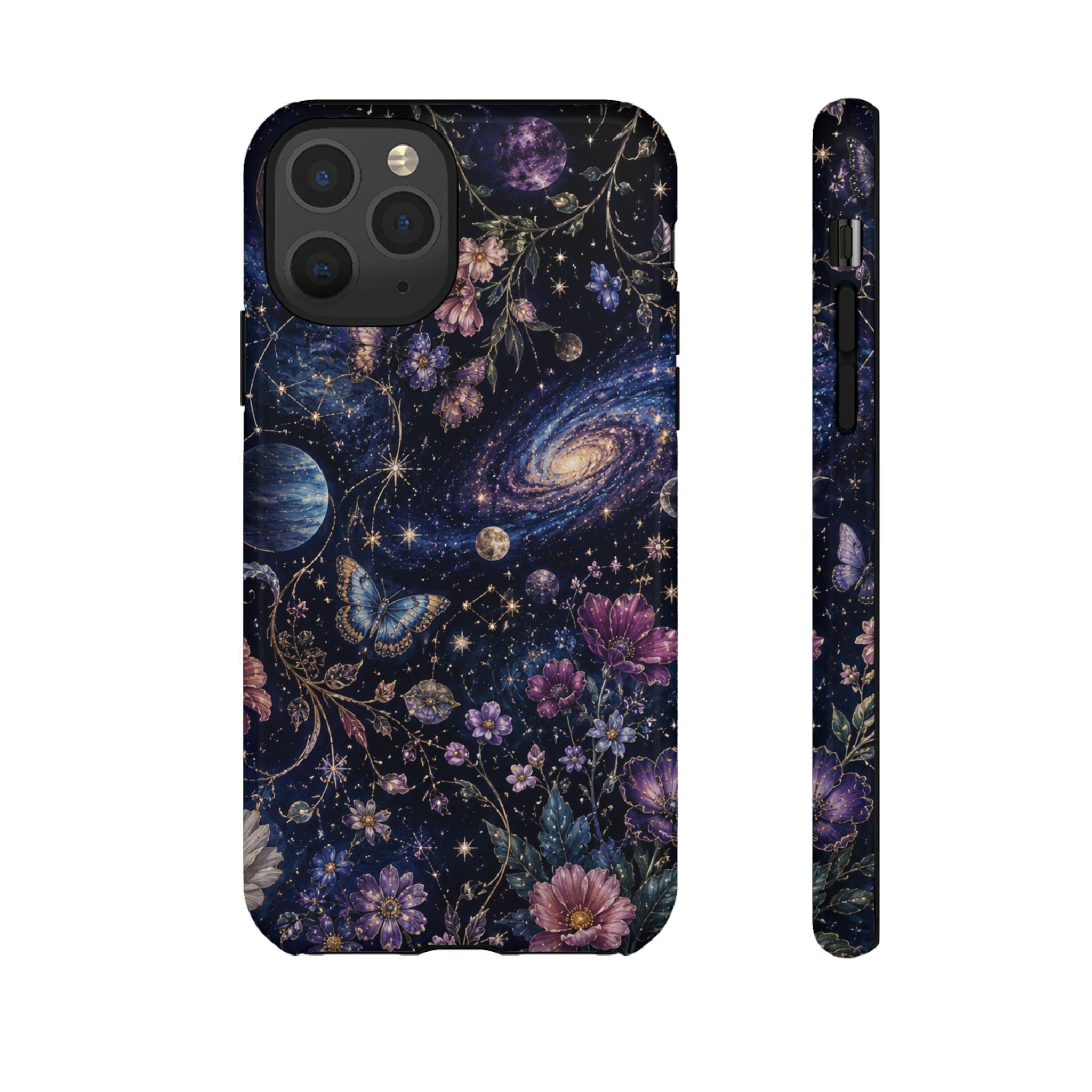 Cosmic Garden Tough Phone Case — Floral Galaxy Phone Protective Cover