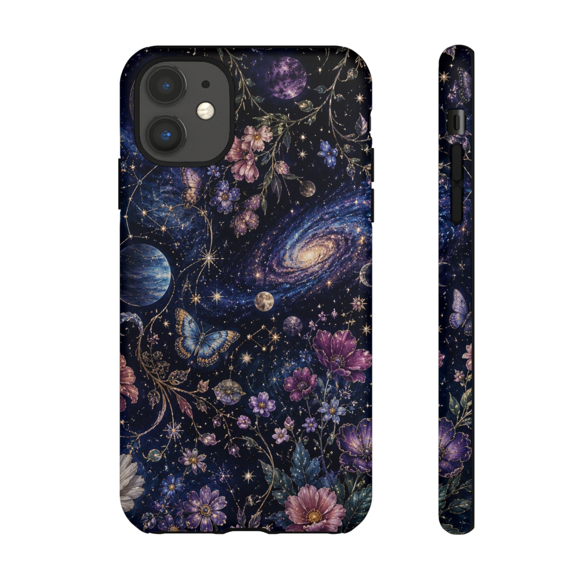 Cosmic Garden Tough Phone Case — Floral Galaxy Phone Protective Cover