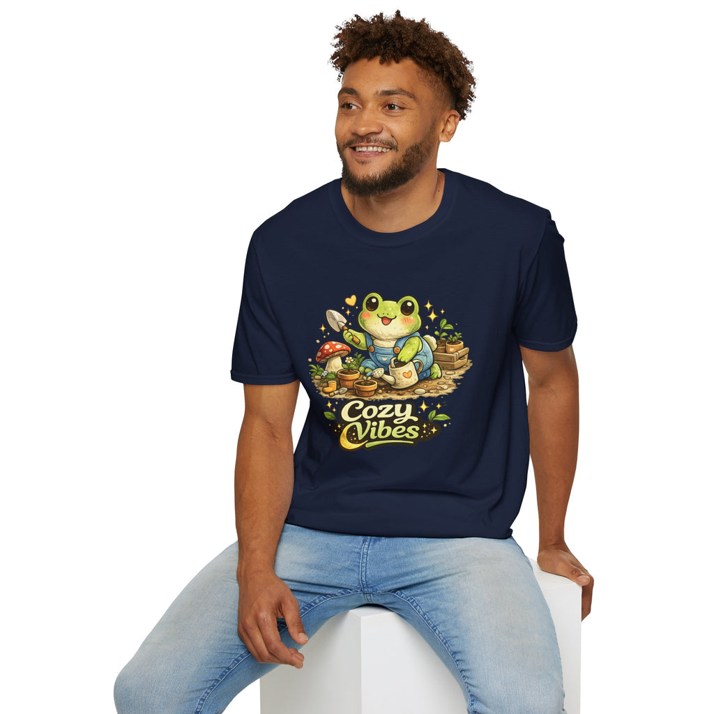Cozy Garden Frog T-Shirt — Cute "Cozy Vibes" Gardening Tee
