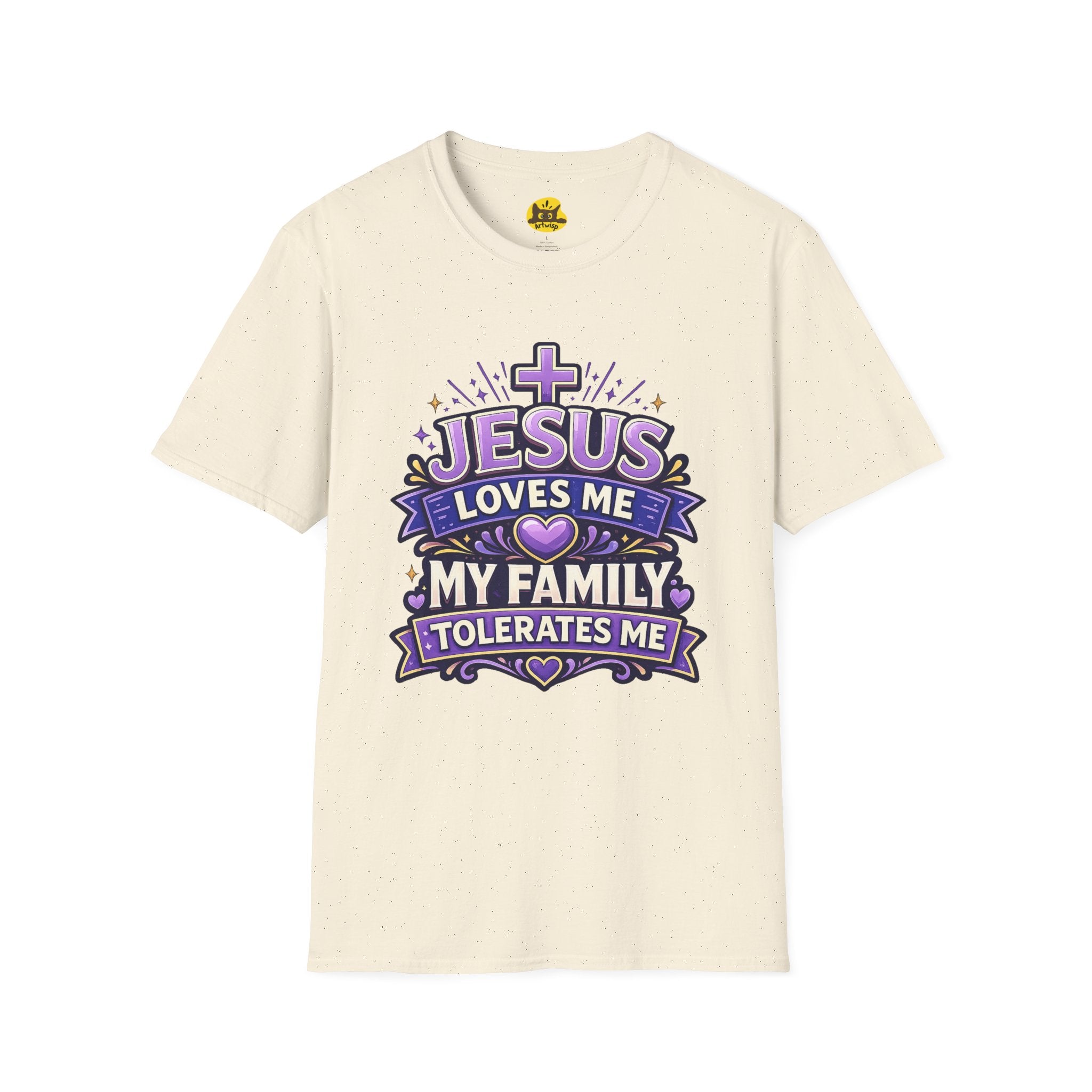 Christian T-Shirt — "Jesus Loves Me, My Family Tolerates Me" Graphic Tee