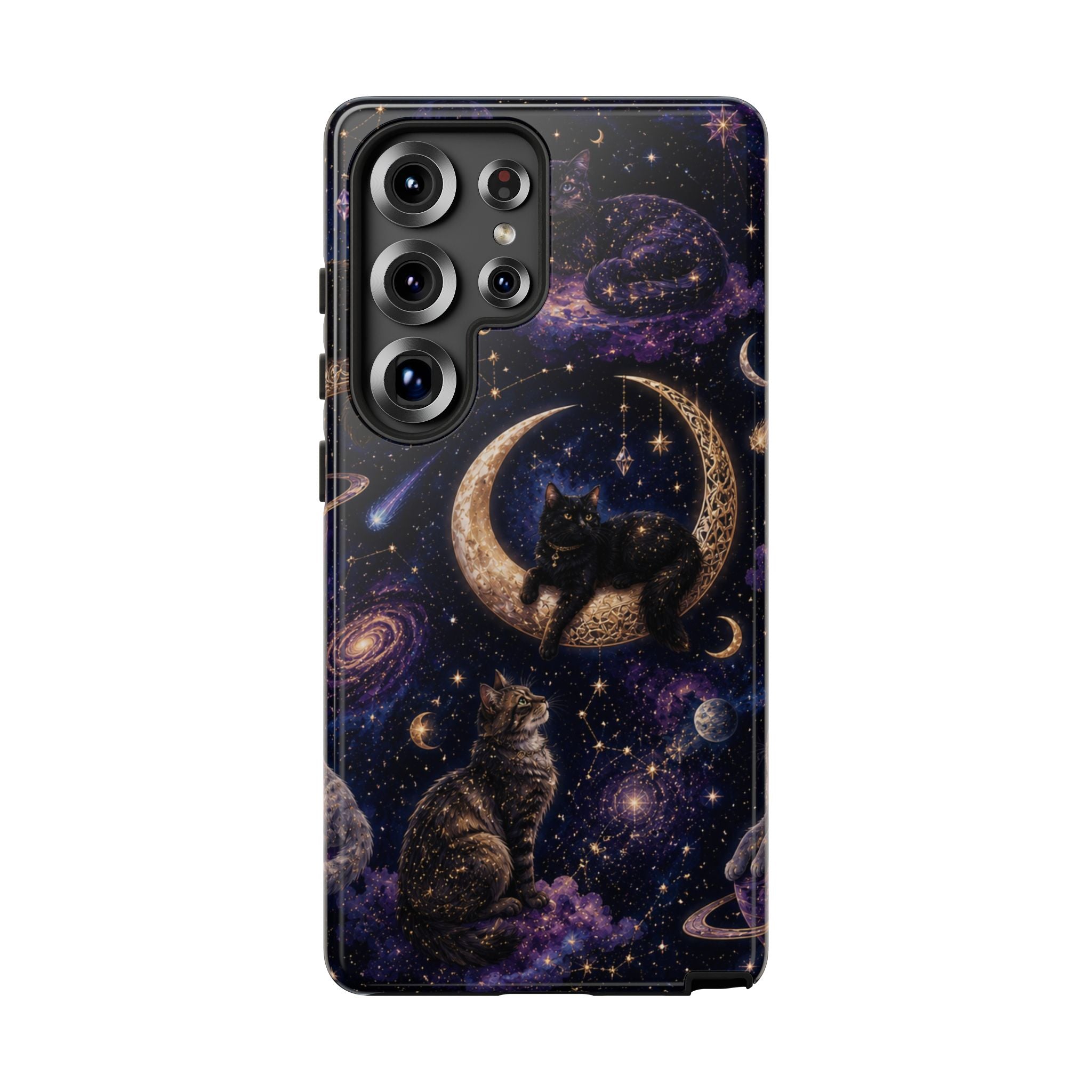 Galaxy Cats Tough Phone Case — Moon & Stars Space Kitty Protective Cover