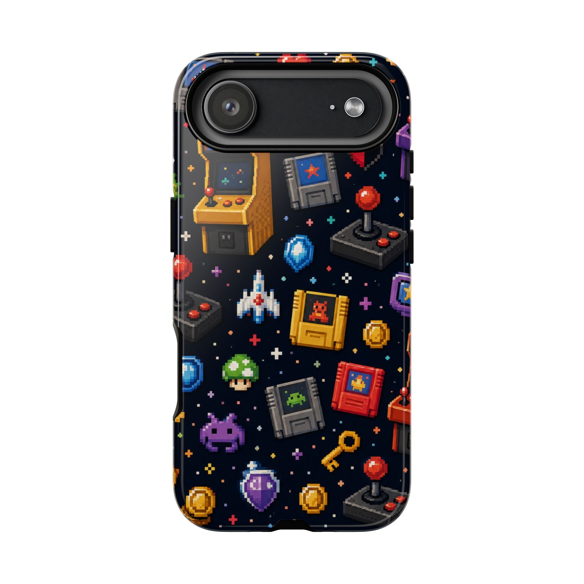 Retro Arcade Pixel Art Phone Case — Gamer Icons Pattern