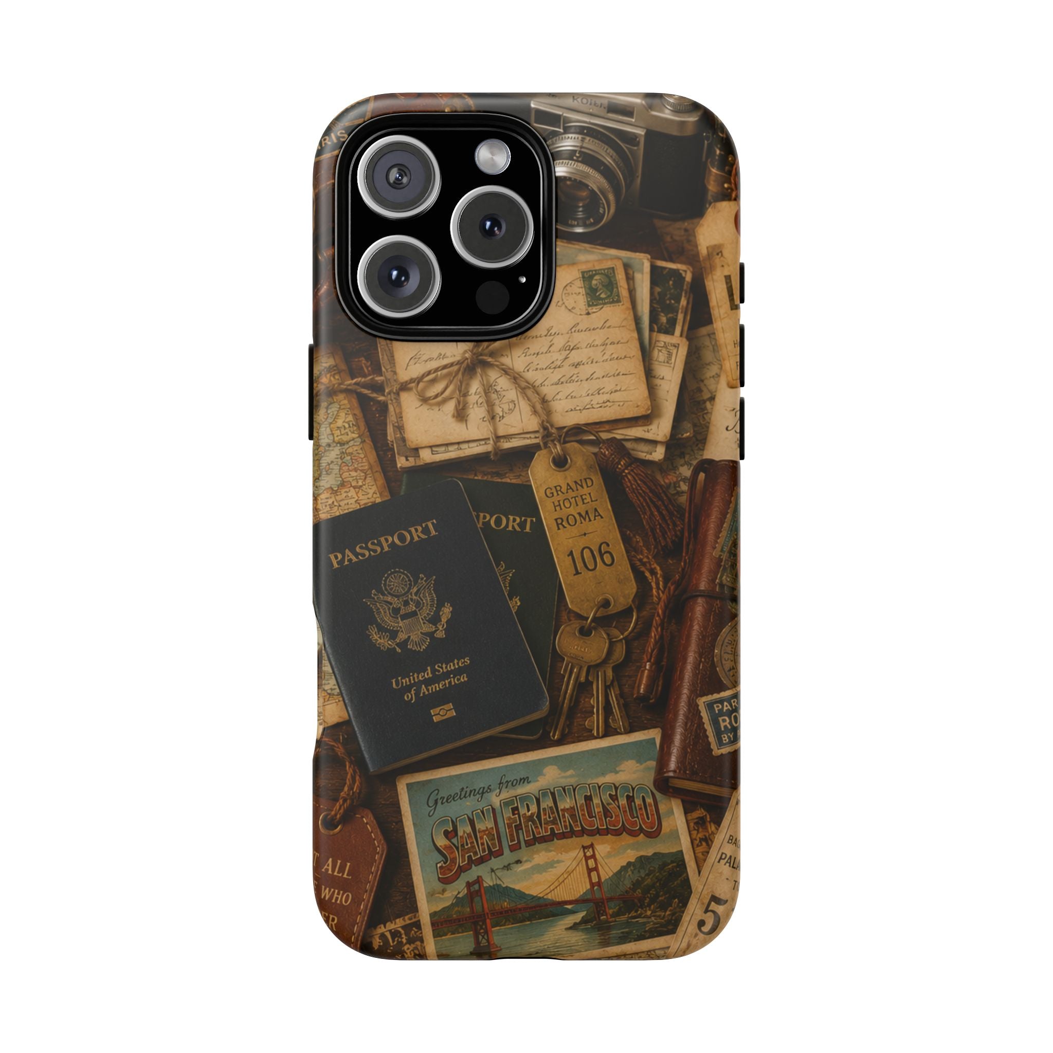 Vintage Travel Phone Case – Passport & Postcard Collage