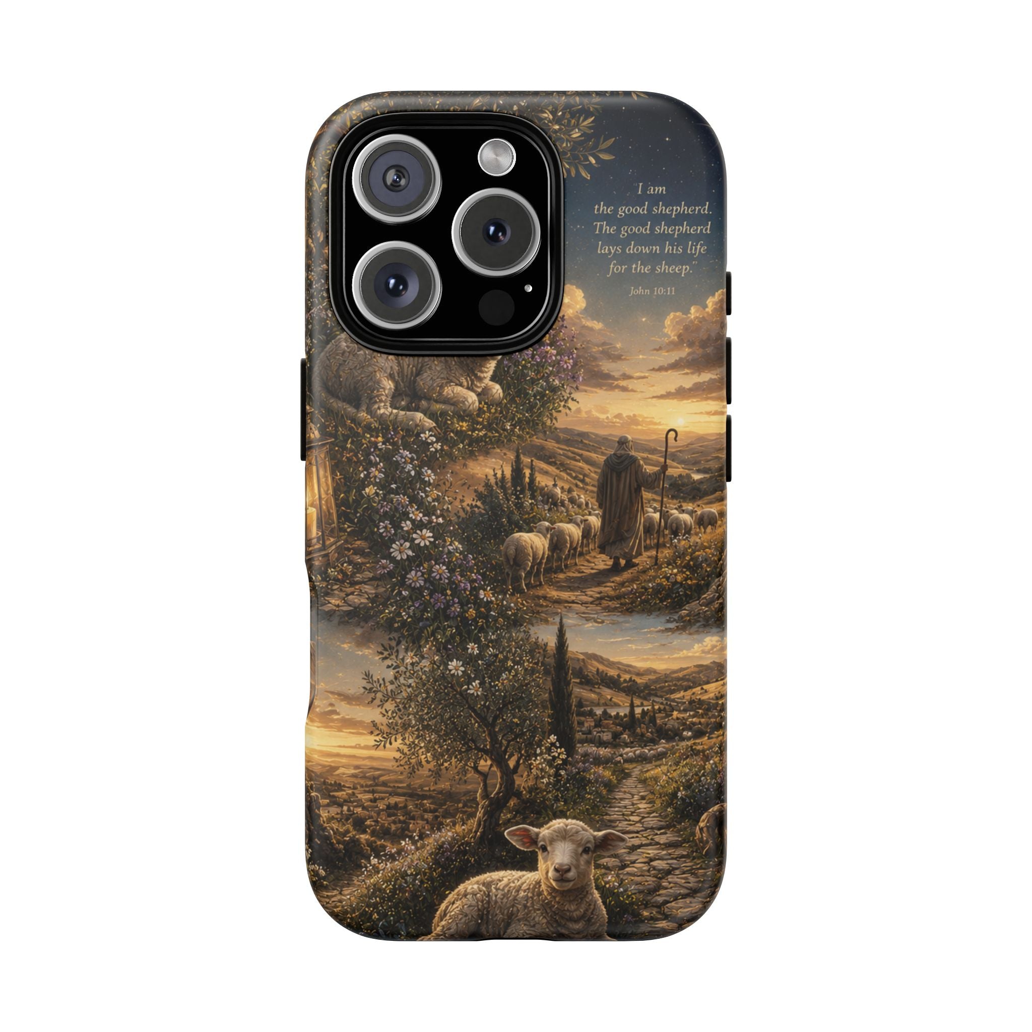 Tough Phone Case — Shepherd & Lamb Scenic Christian Scripture Design ("The good shepherd...")