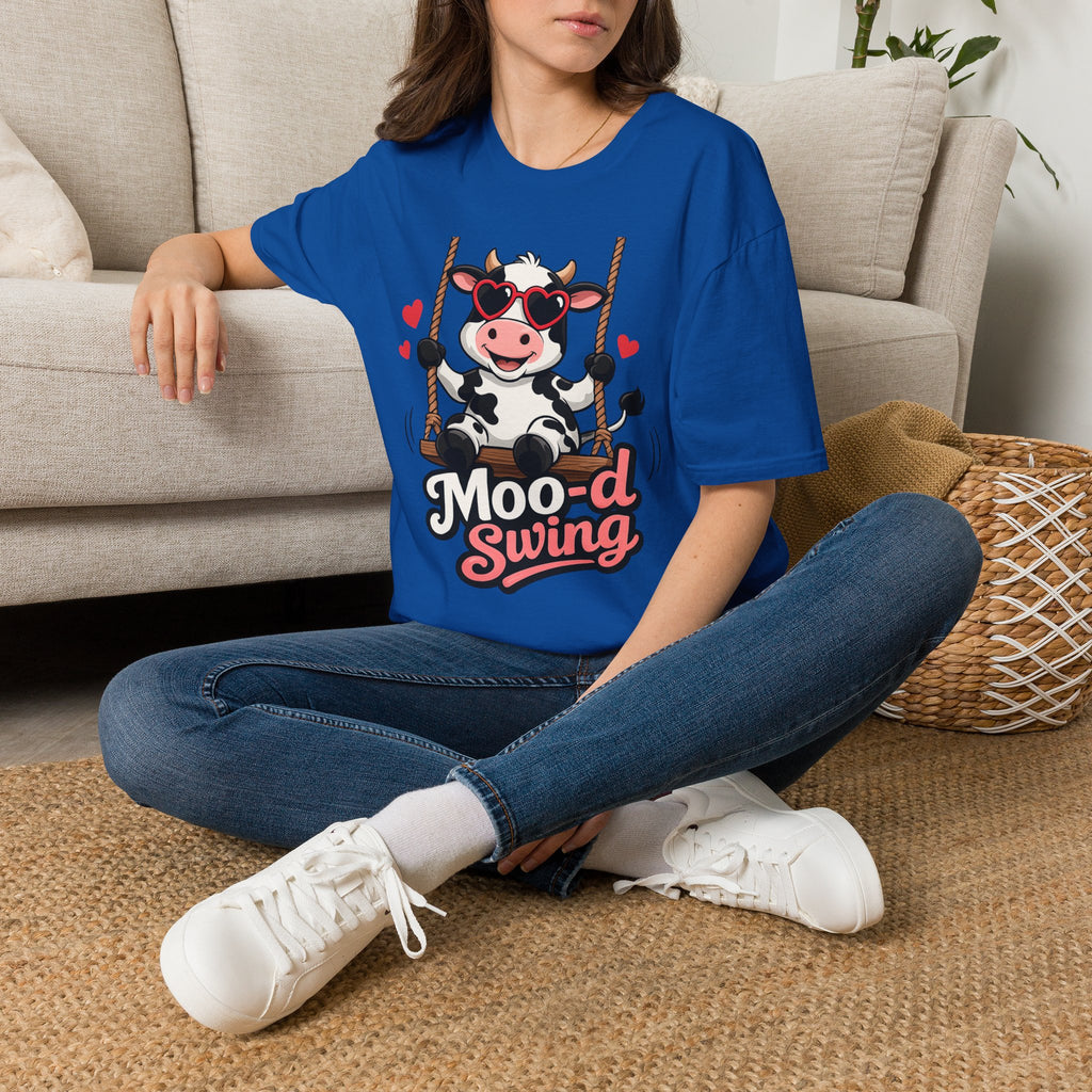T-Shirt - "Moo-d Swing" Cute Cow on Swing Graphic Tee