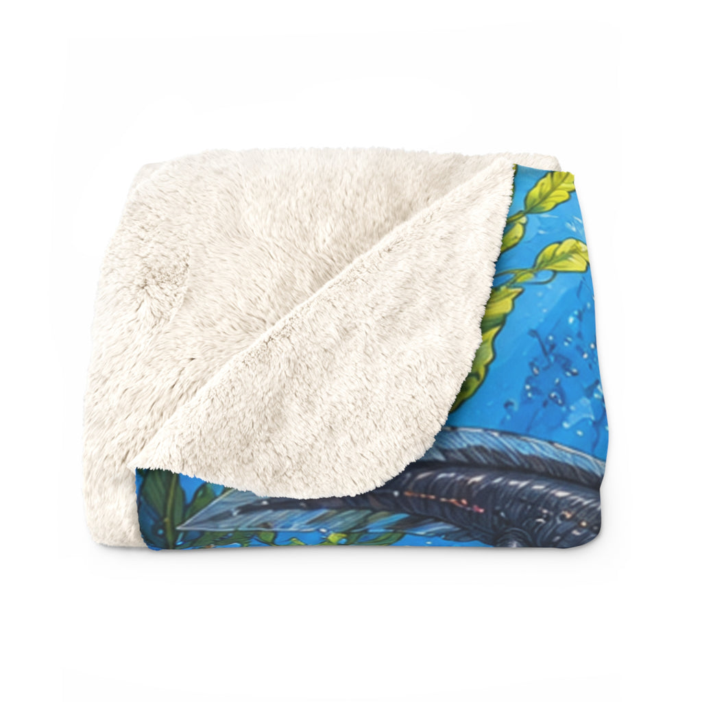 Axolotl Underwater Sherpa Blanket — Colorful Aquatic Creature Fleece Throw