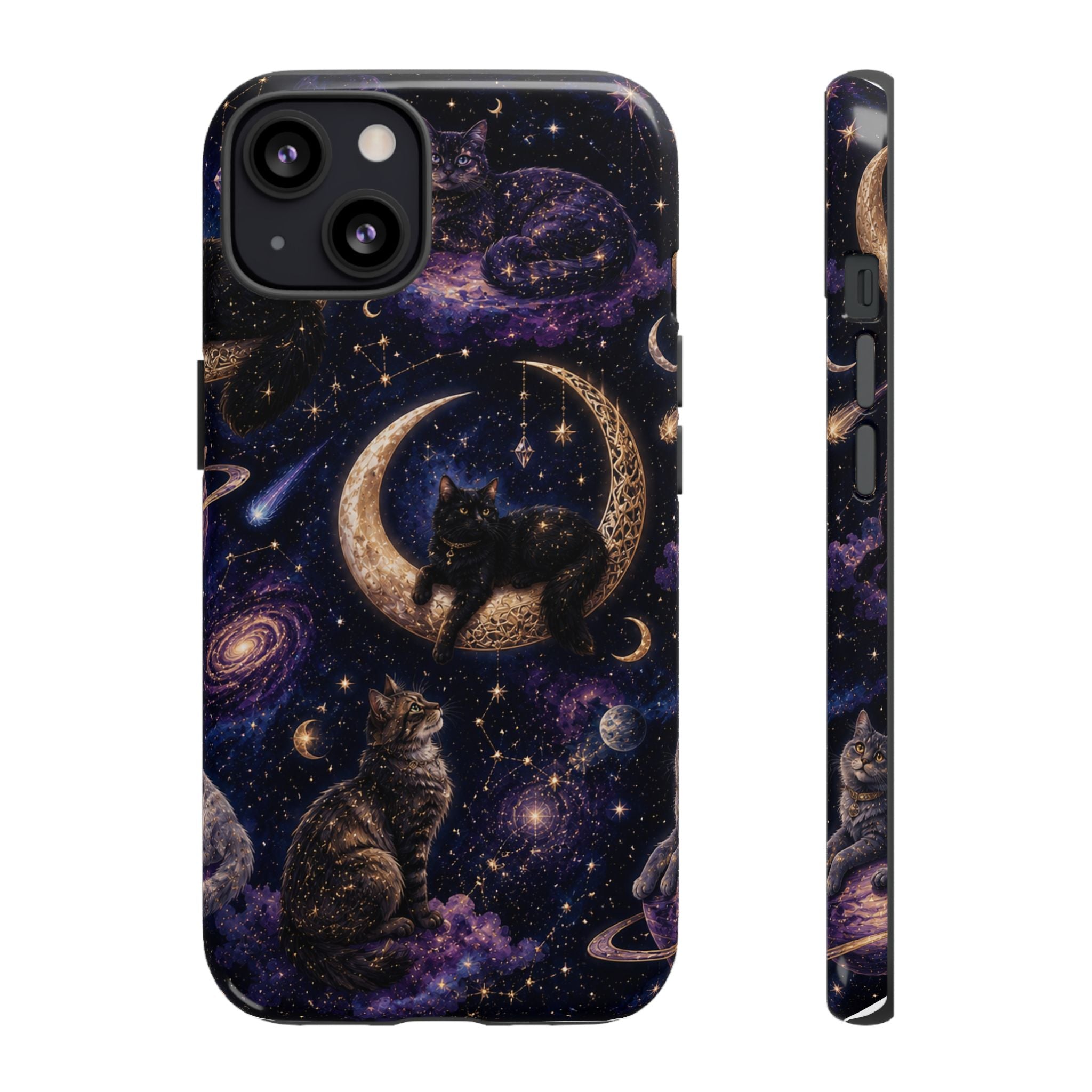 Galaxy Cats Tough Phone Case — Moon & Stars Space Kitty Protective Cover