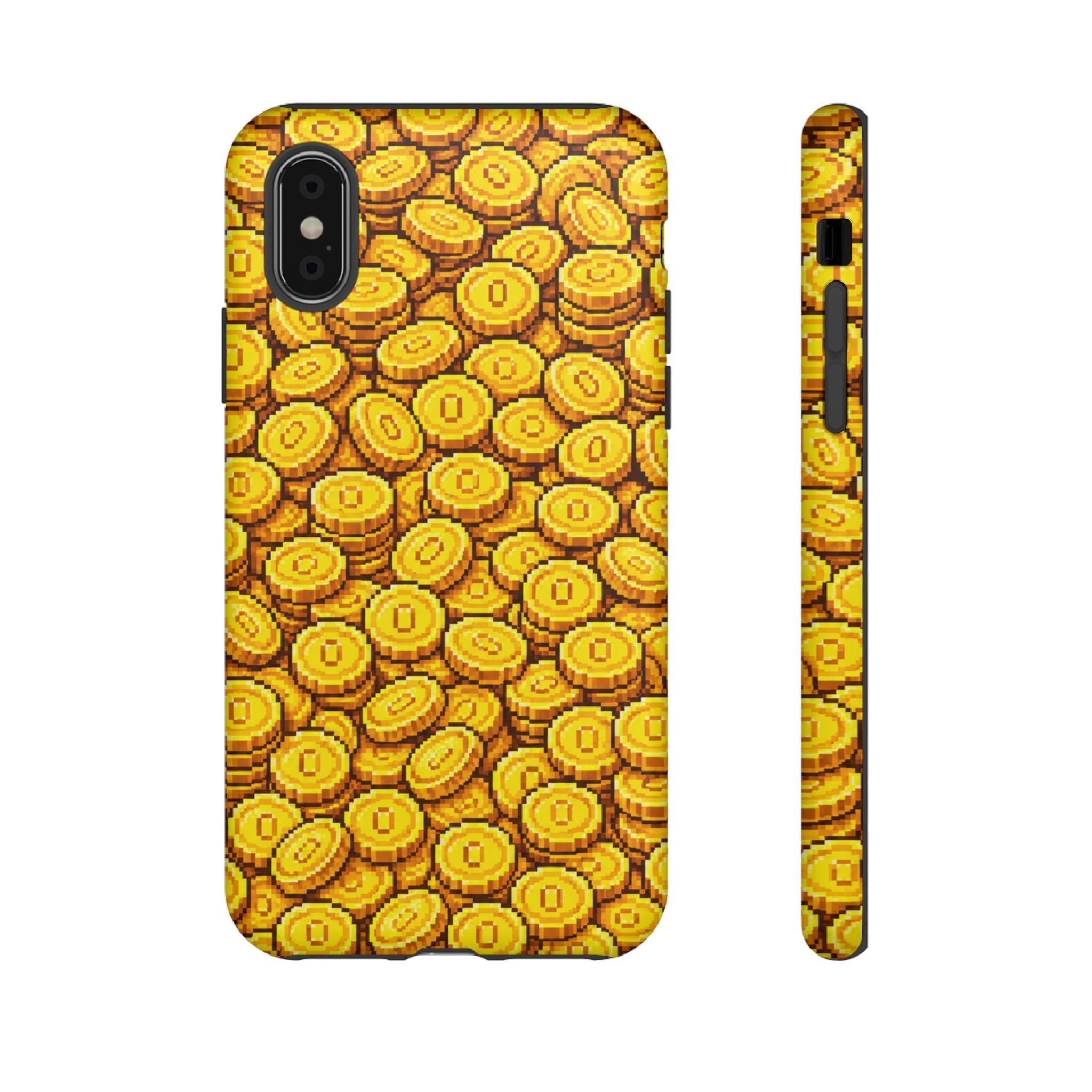 8bit Gamer Coin Pattern Phone Case – Retro Video Game Gold Treasure Design