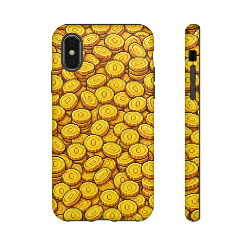 8bit Gamer Coin Pattern Phone Case – Retro Video Game Gold Treasure Design