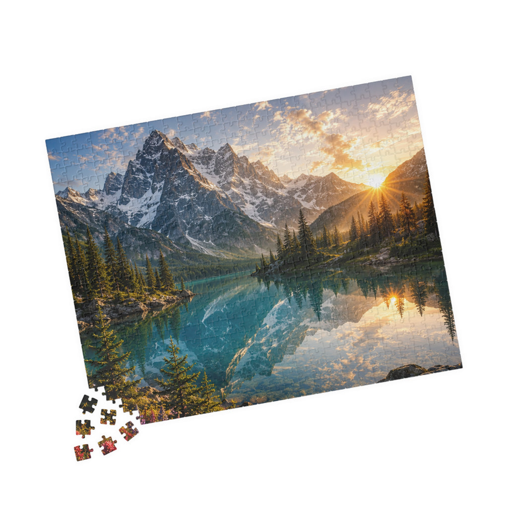 Mountain Lake Sunset Puzzle — Scenic Nature Jigsaw (110–1014 pcs)
