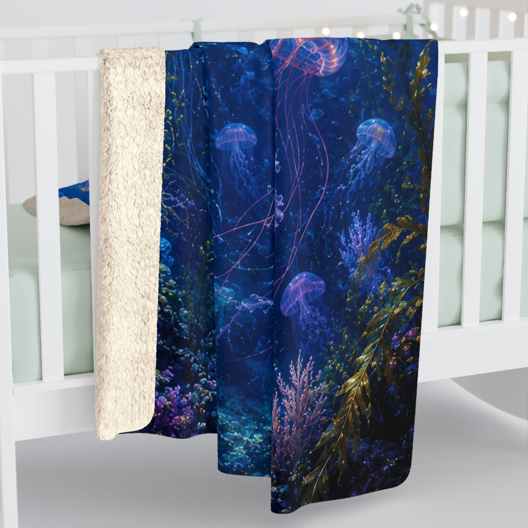 Jellyfish Ocean Sherpa Fleece Blanket — Cozy Underwater Glow Throw