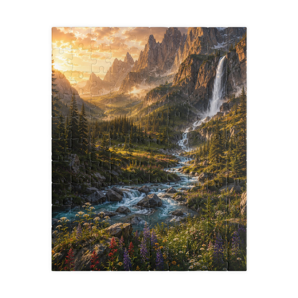 Mountain Valley Waterfall Jigsaw Puzzle — Scenic Nature Landscape Puzzle (110/252/520/1014 pcs)