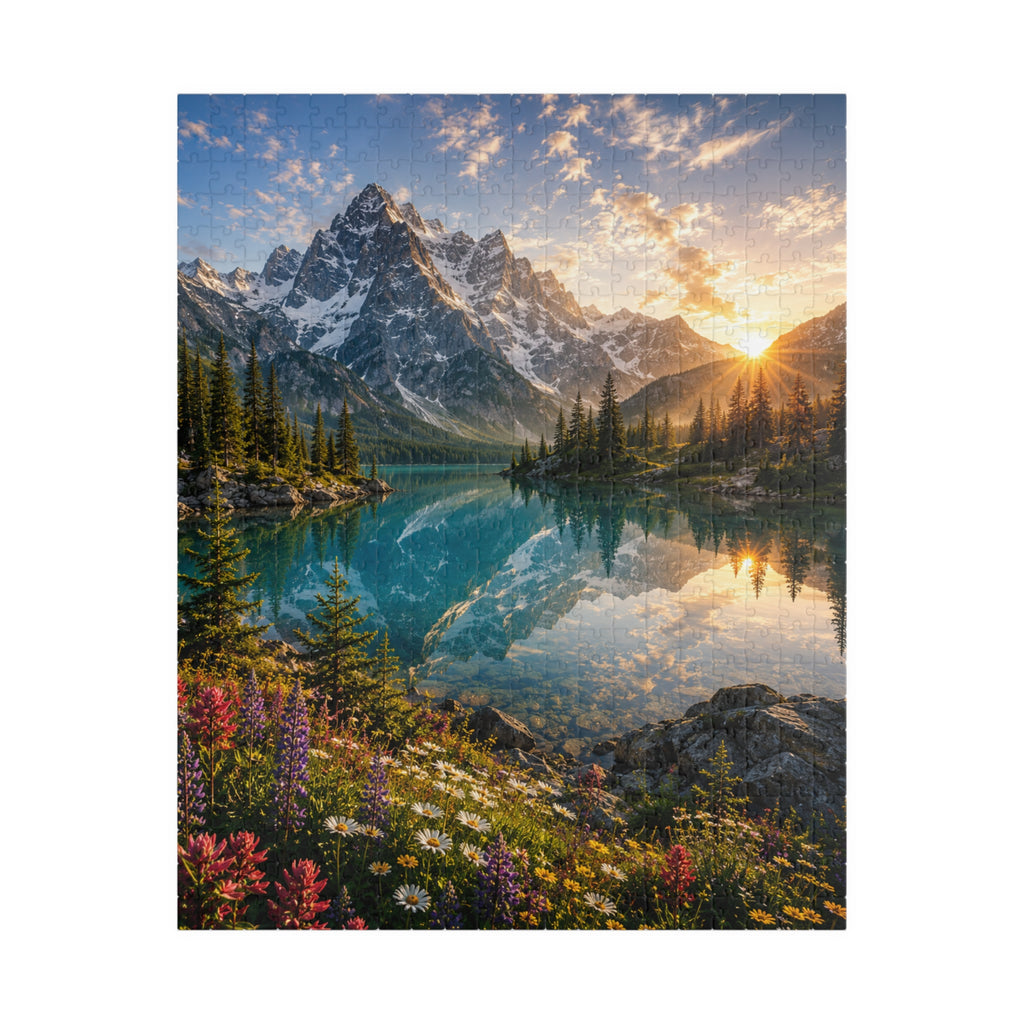 Mountain Lake Sunset Puzzle — Scenic Nature Jigsaw (110–1014 pcs)