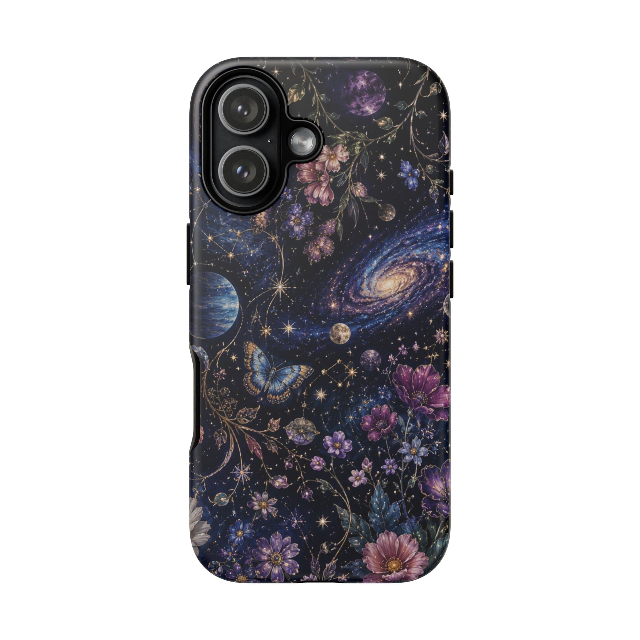 Cosmic Garden Tough Phone Case — Floral Galaxy Phone Protective Cover