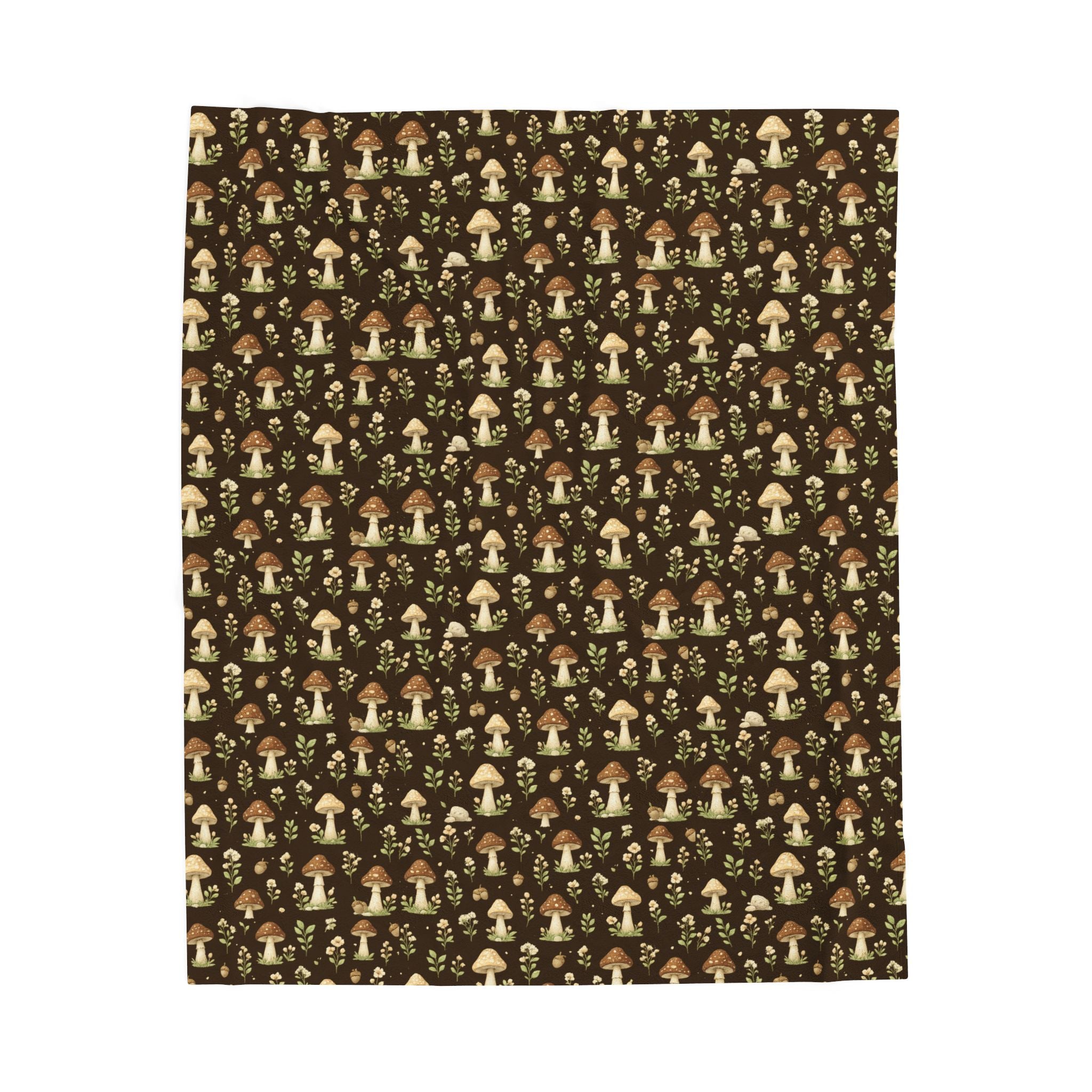 Cottagecore Mushroom Garden Velveteen Plush Blanket – Cozy Forest Pattern Throw