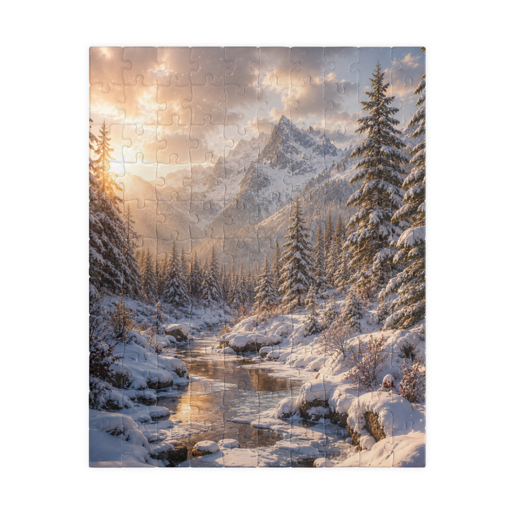 Winter Mountain River Puzzle — Scenic Snowy Landscape Jigsaw (110/252/520/1014 pcs)