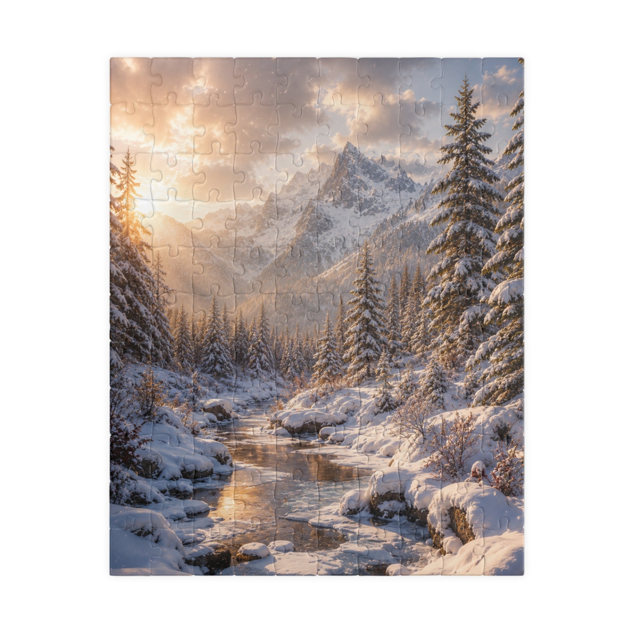 Winter Mountain River Puzzle — Scenic Snowy Landscape Jigsaw (110/252/520/1014 pcs)