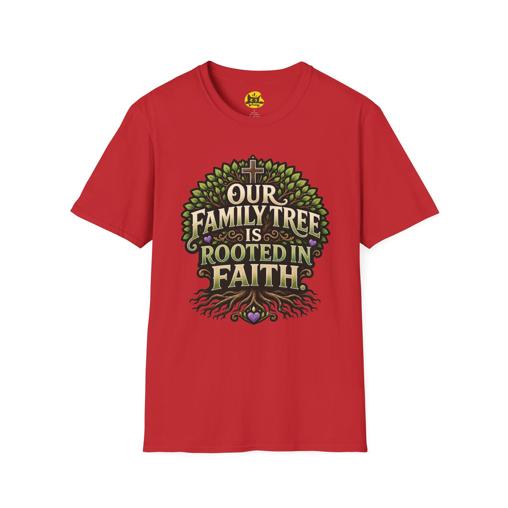 Faith Family Tree T-Shirt — "Our Family Tree Is Rooted in Faith" Christian Graphic Tee