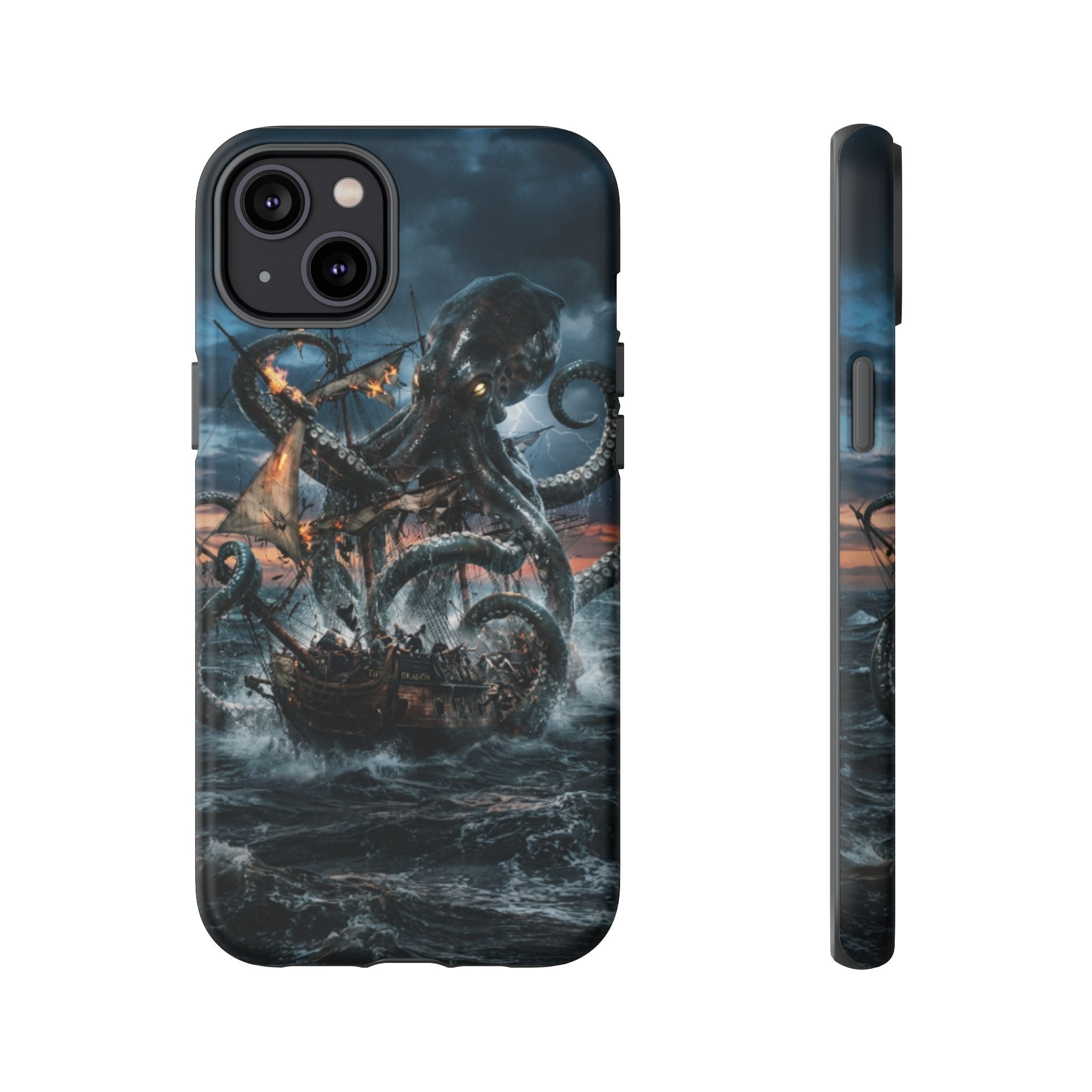 Kraken Sea Battle Phone Case — Ocean Monster Shipwreck Design