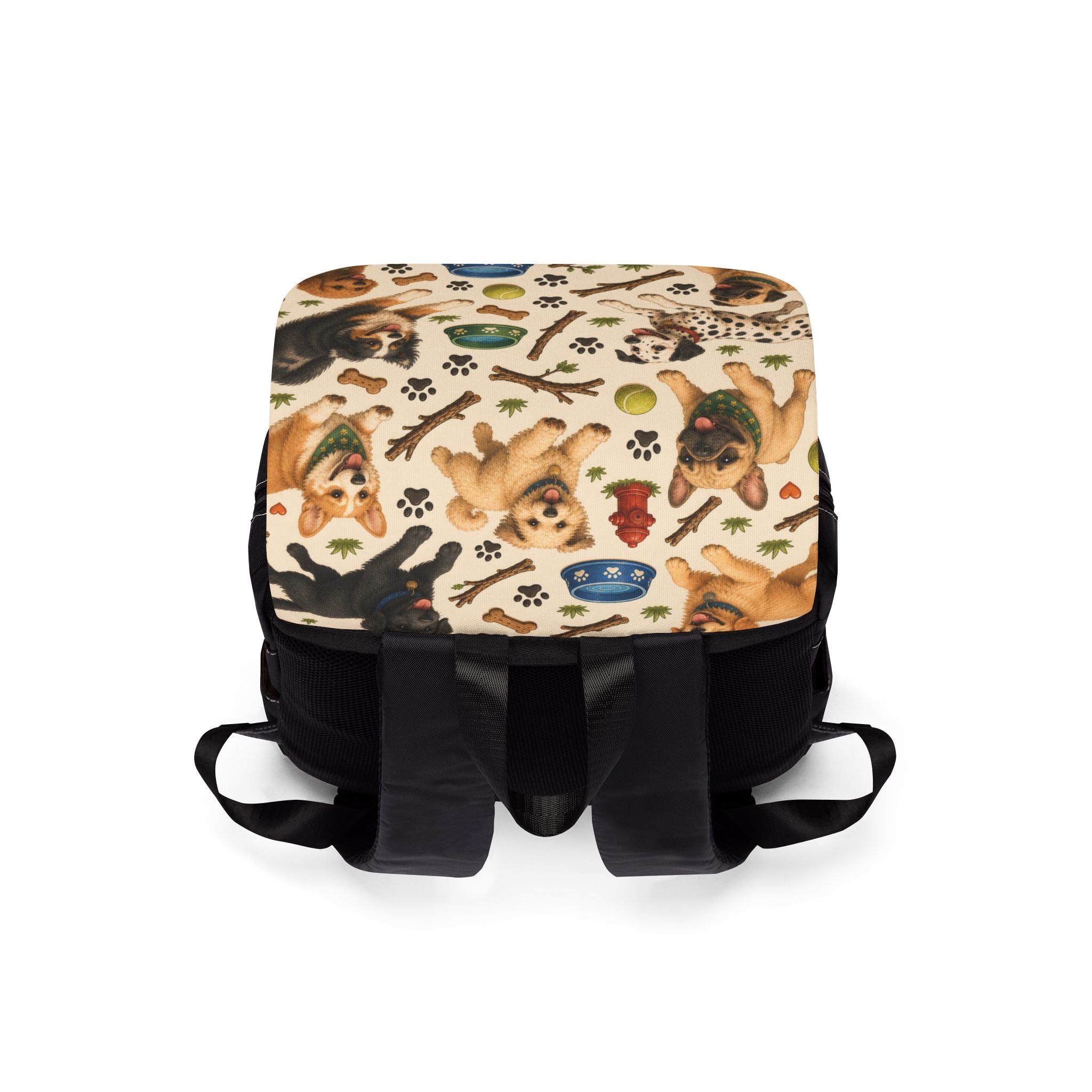 Dog Pattern Shoulder Backpack - Cute Paw Prints & Dog Toys Casual Daypack