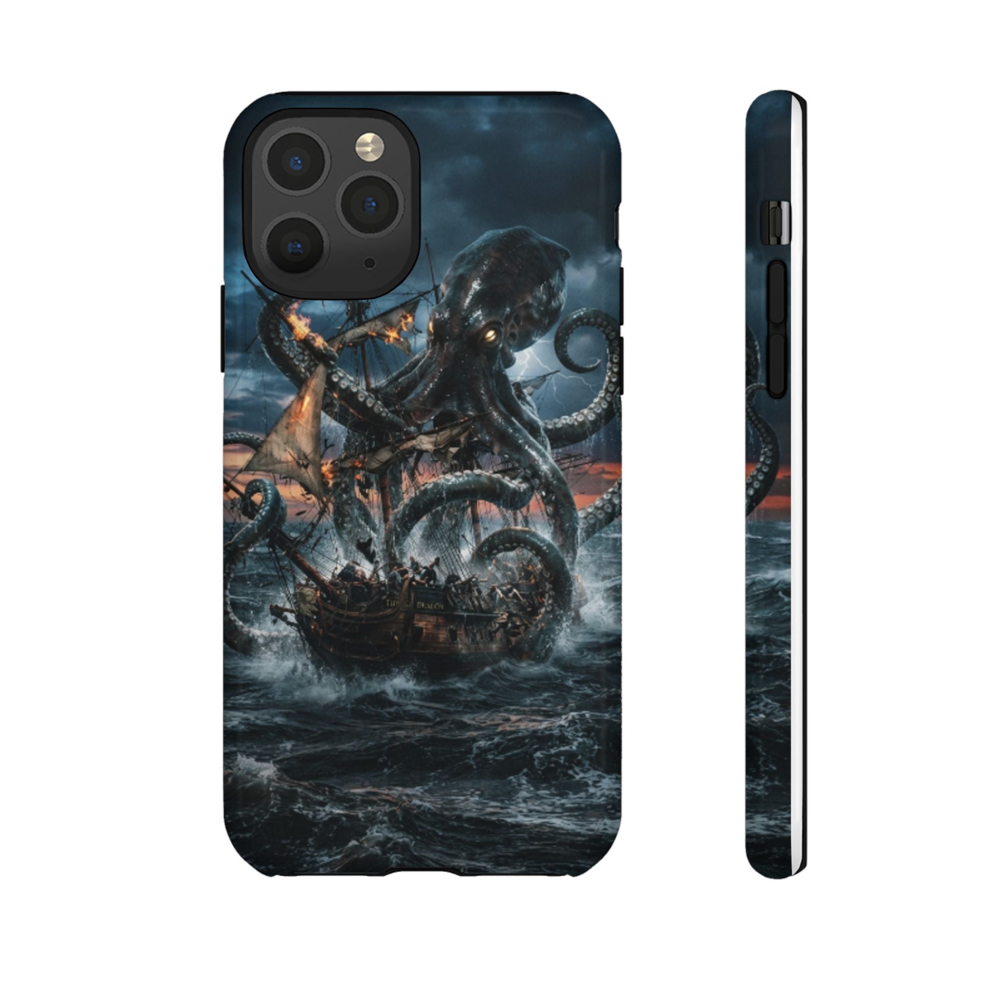 Kraken Sea Battle Phone Case — Ocean Monster Shipwreck Design