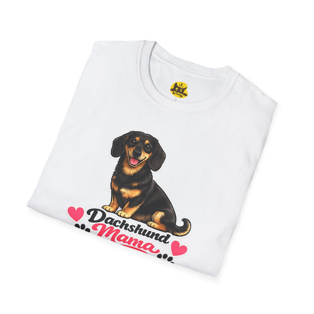 Dachshund Mama T‑Shirt — Cute Wiener Dog Graphic Tee with Hearts and Paw Prints