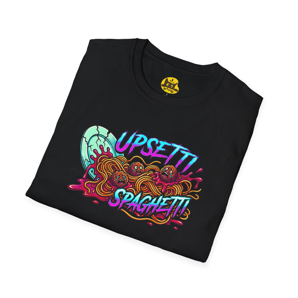 Upsetti Spaghetti T-Shirt — Funny Cartoon Spilled Pasta Graphic Tee