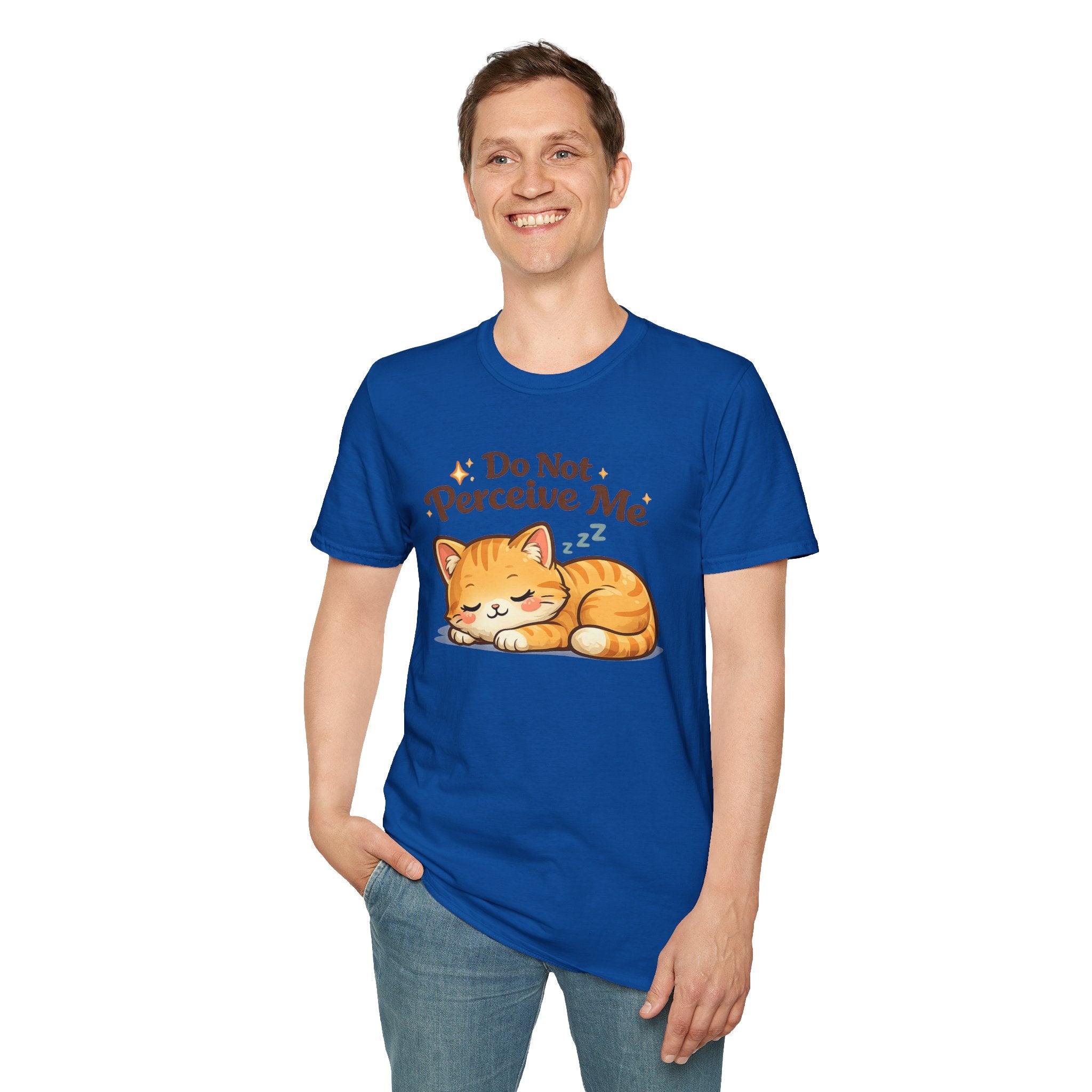 Cat T-Shirt — "Do Not Perceive Me" Cute Sleeping Orange Cat Tee