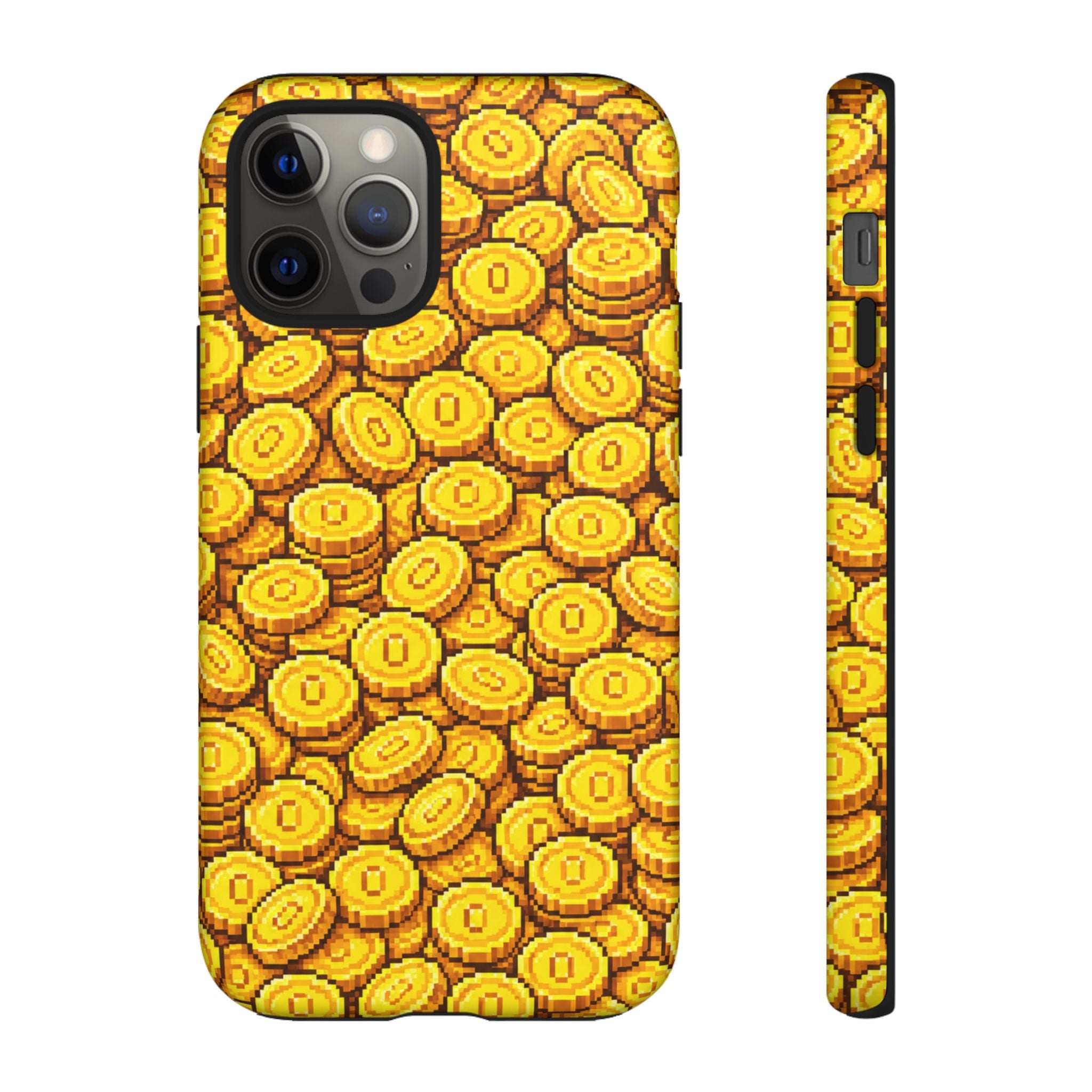 8bit Gamer Coin Pattern Phone Case – Retro Video Game Gold Treasure Design
