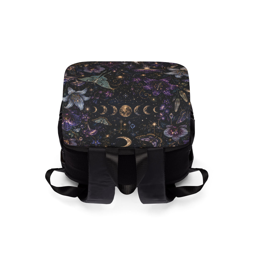 Mystic Night Moth Shoulder Backpack — Floral Moonlight Casual Shoulder Bag