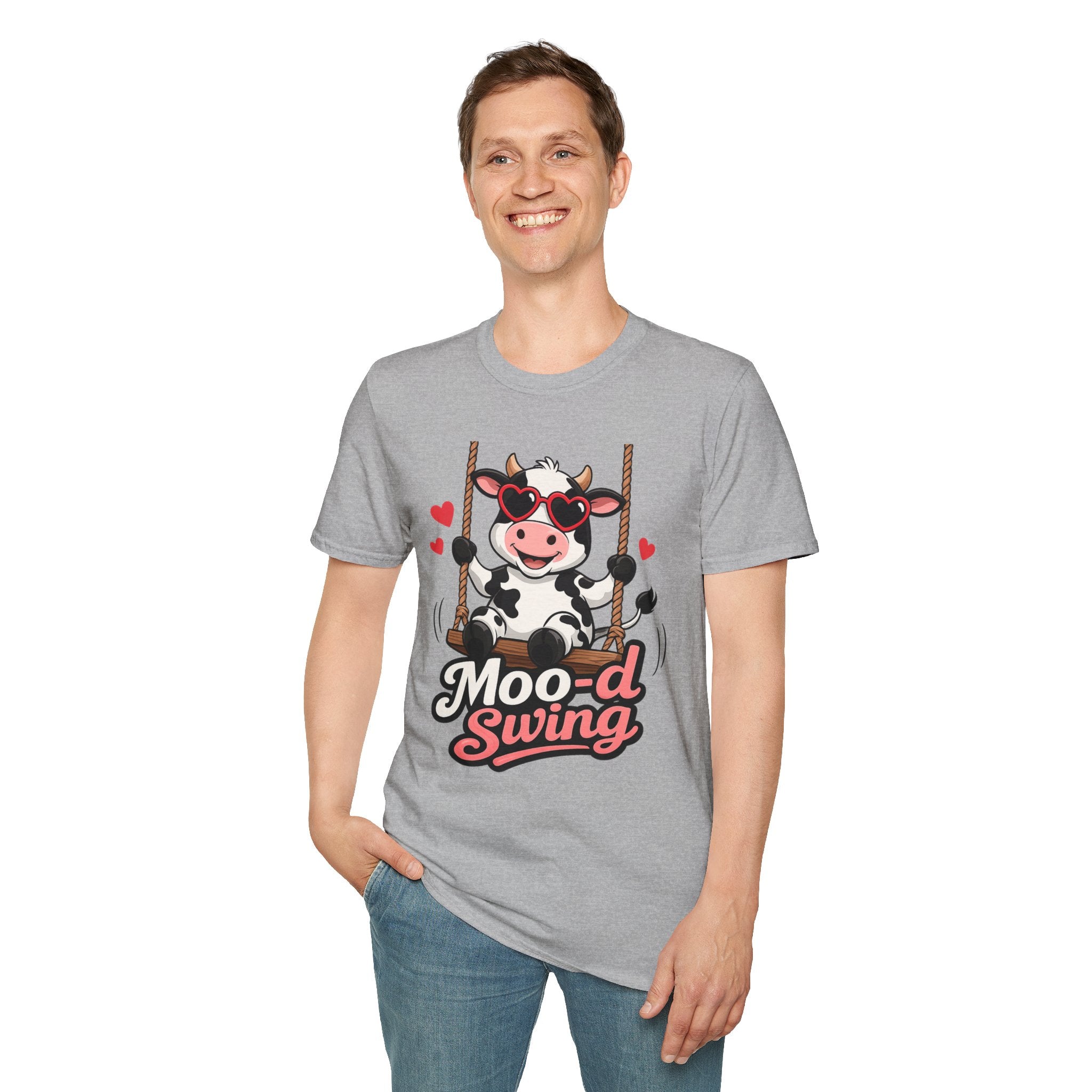 T-Shirt - "Moo-d Swing" Cute Cow on Swing Graphic Tee