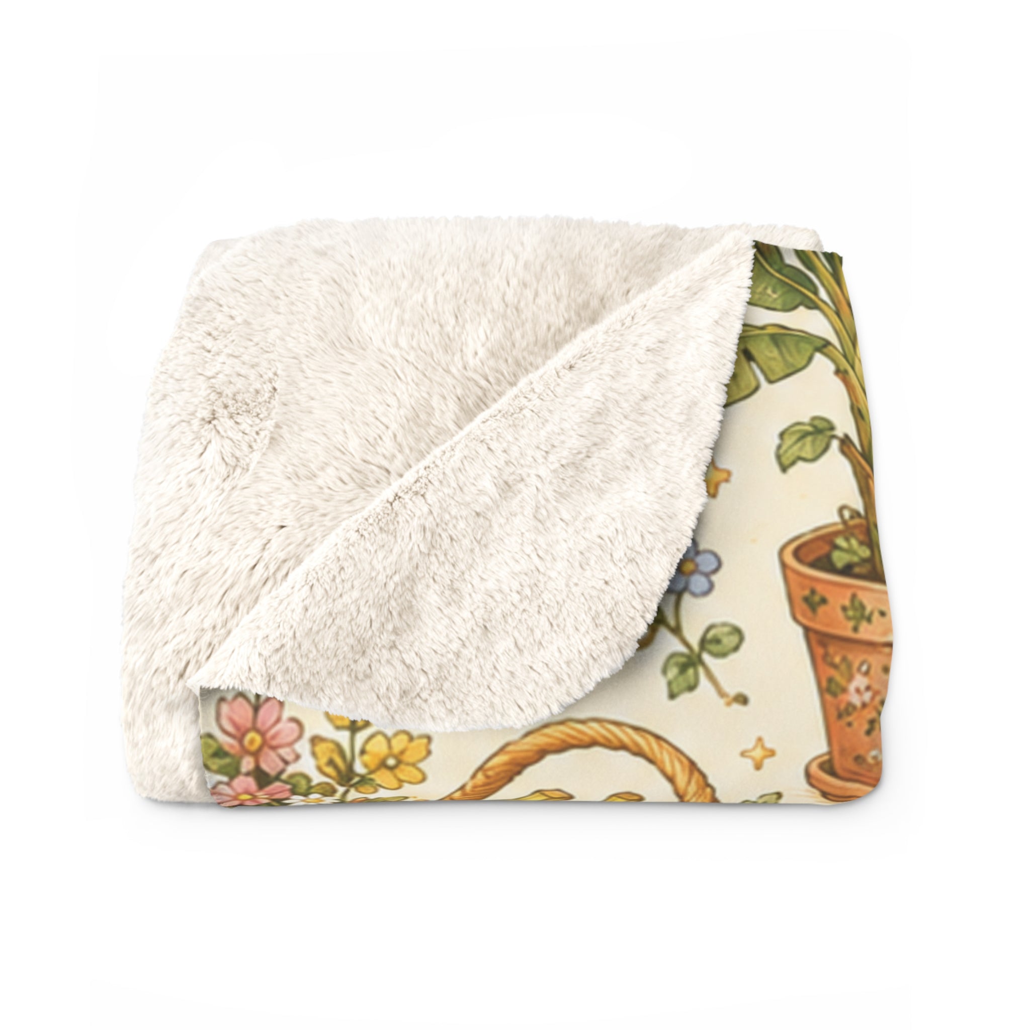 Vintage Banana Sherpa Blanket — Cozy Garden Basket Fleece Throw