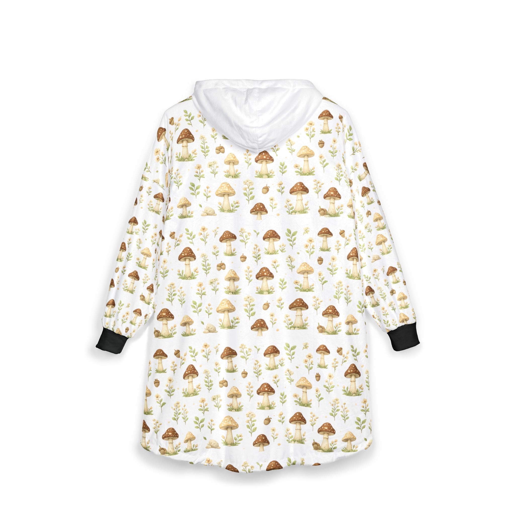 Cottage Core Oversized Unisex Hooded Blanket — Cozy Mushroom Pattern Sherpa Hooded Throw