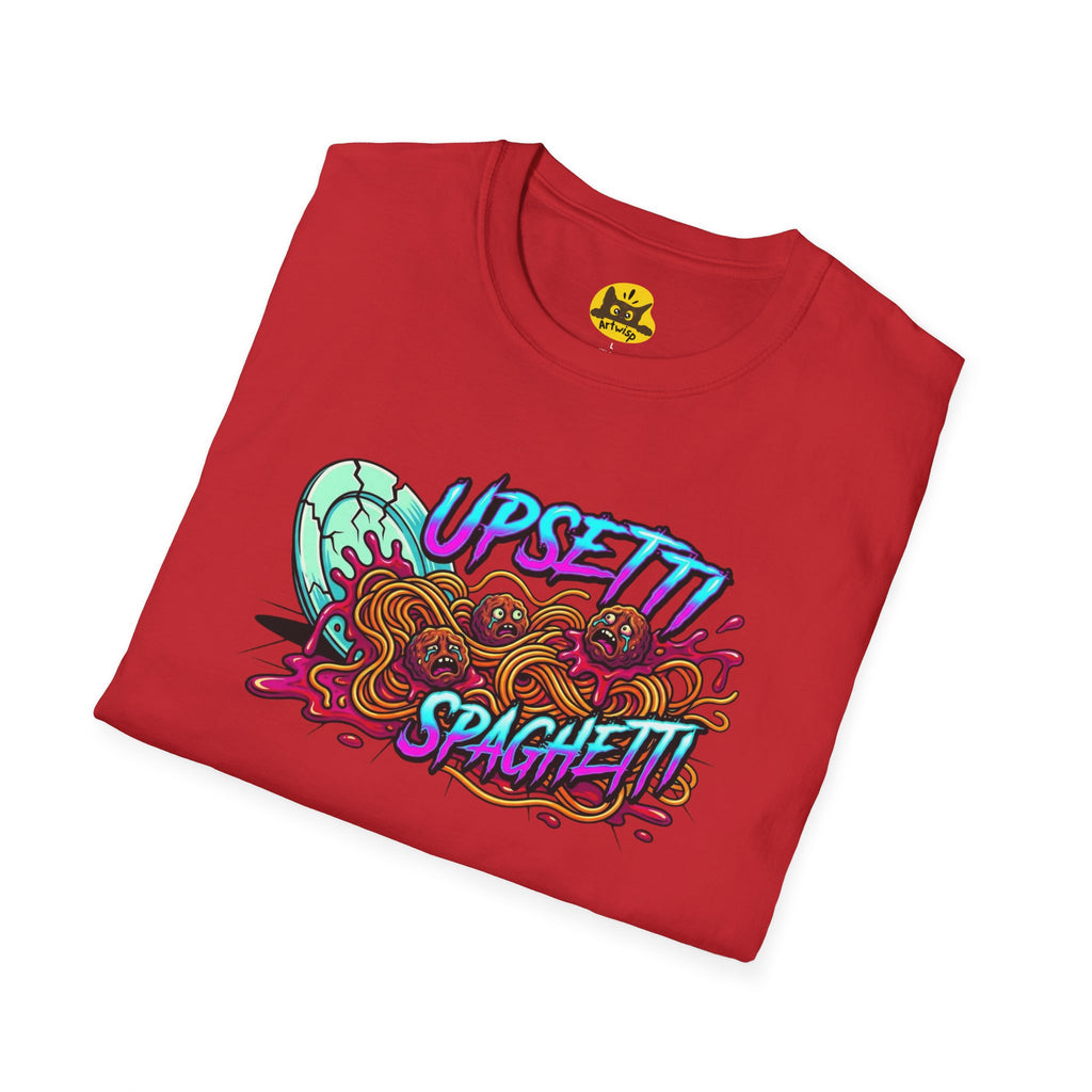 Upsetti Spaghetti T-Shirt — Funny Cartoon Spilled Pasta Graphic Tee