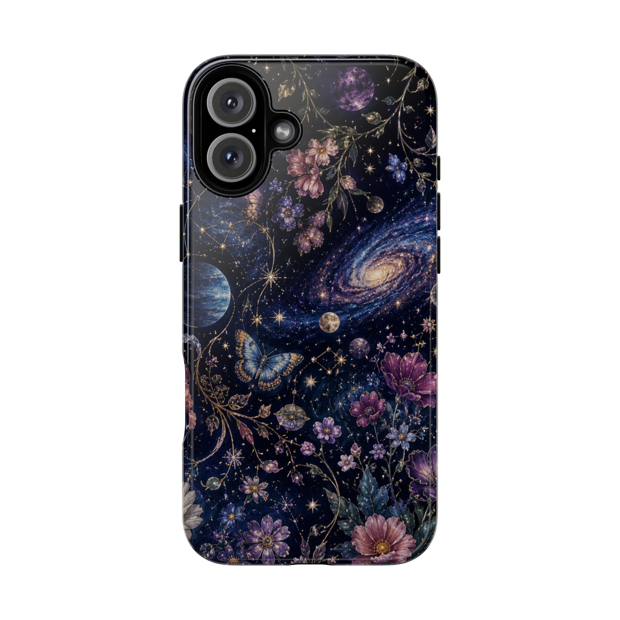 Cosmic Garden Tough Phone Case — Floral Galaxy Phone Protective Cover