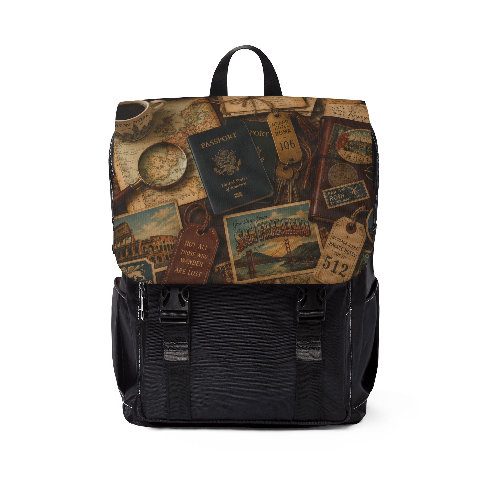 Vintage Travel Passport Collage Shoulder Backpack