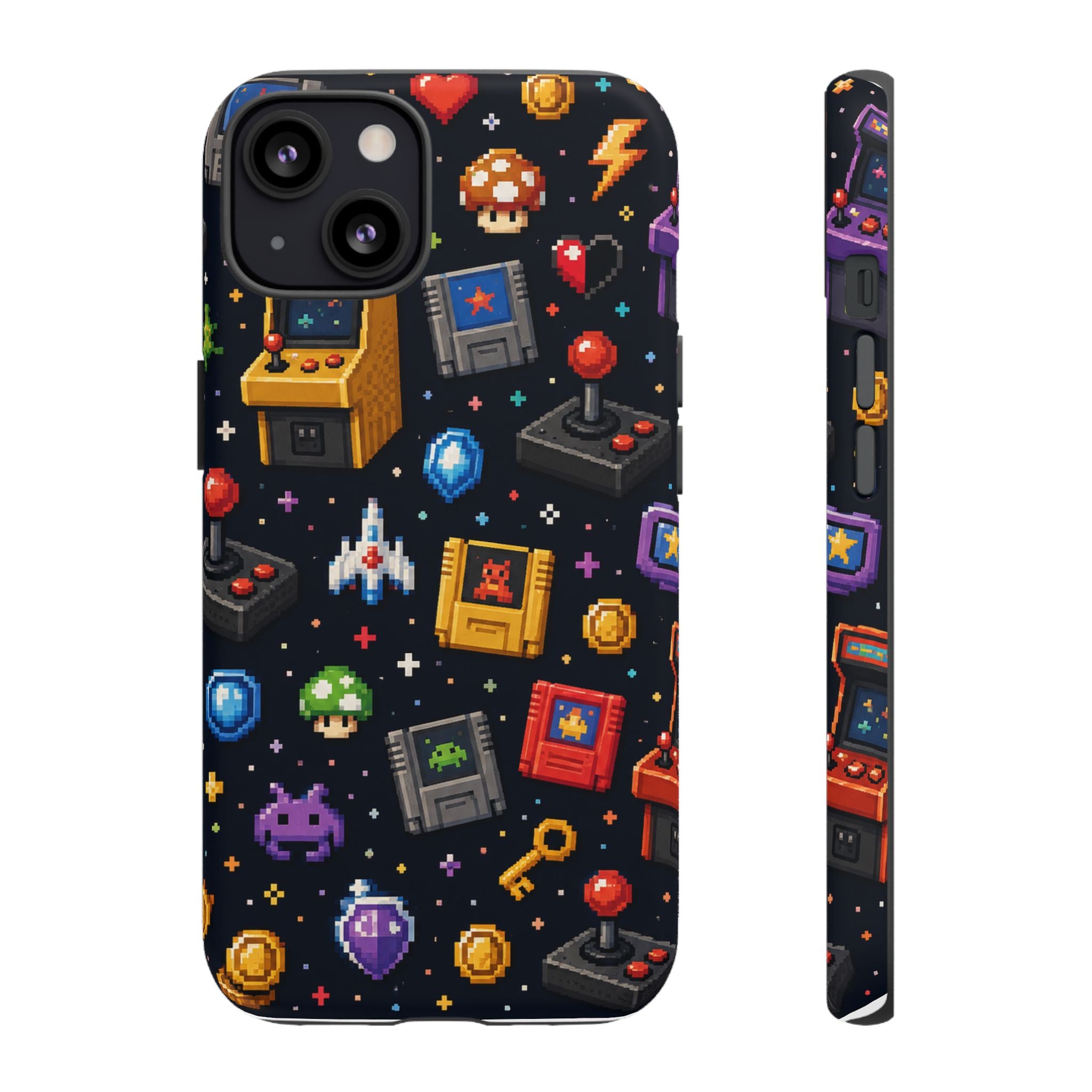 Retro Arcade Pixel Art Phone Case — Gamer Icons Pattern