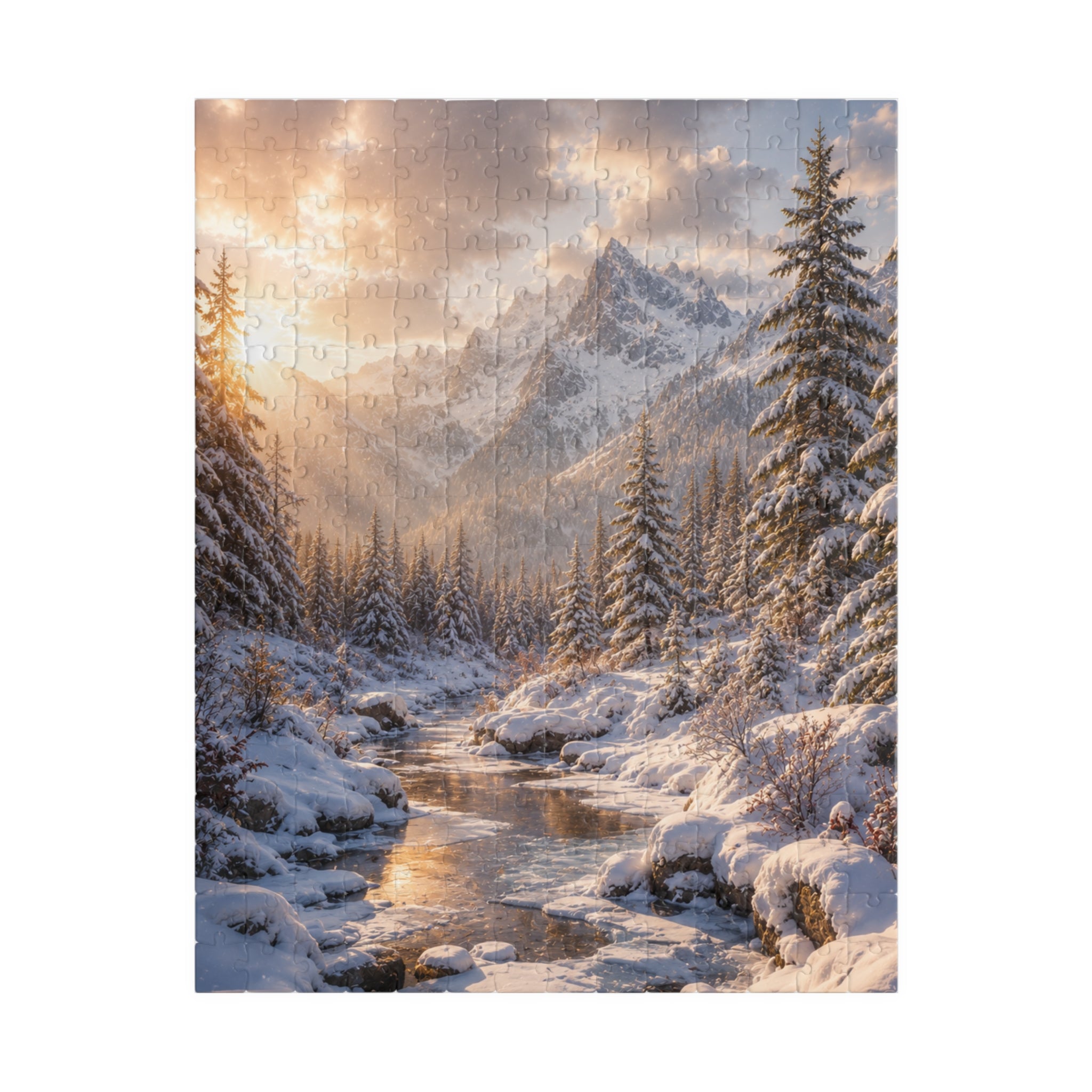 Winter Mountain River Puzzle — Scenic Snowy Landscape Jigsaw (110/252/520/1014 pcs)