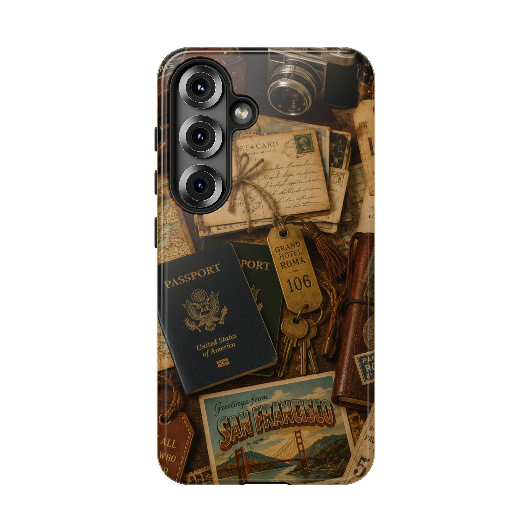 Vintage Travel Phone Case – Passport & Postcard Collage