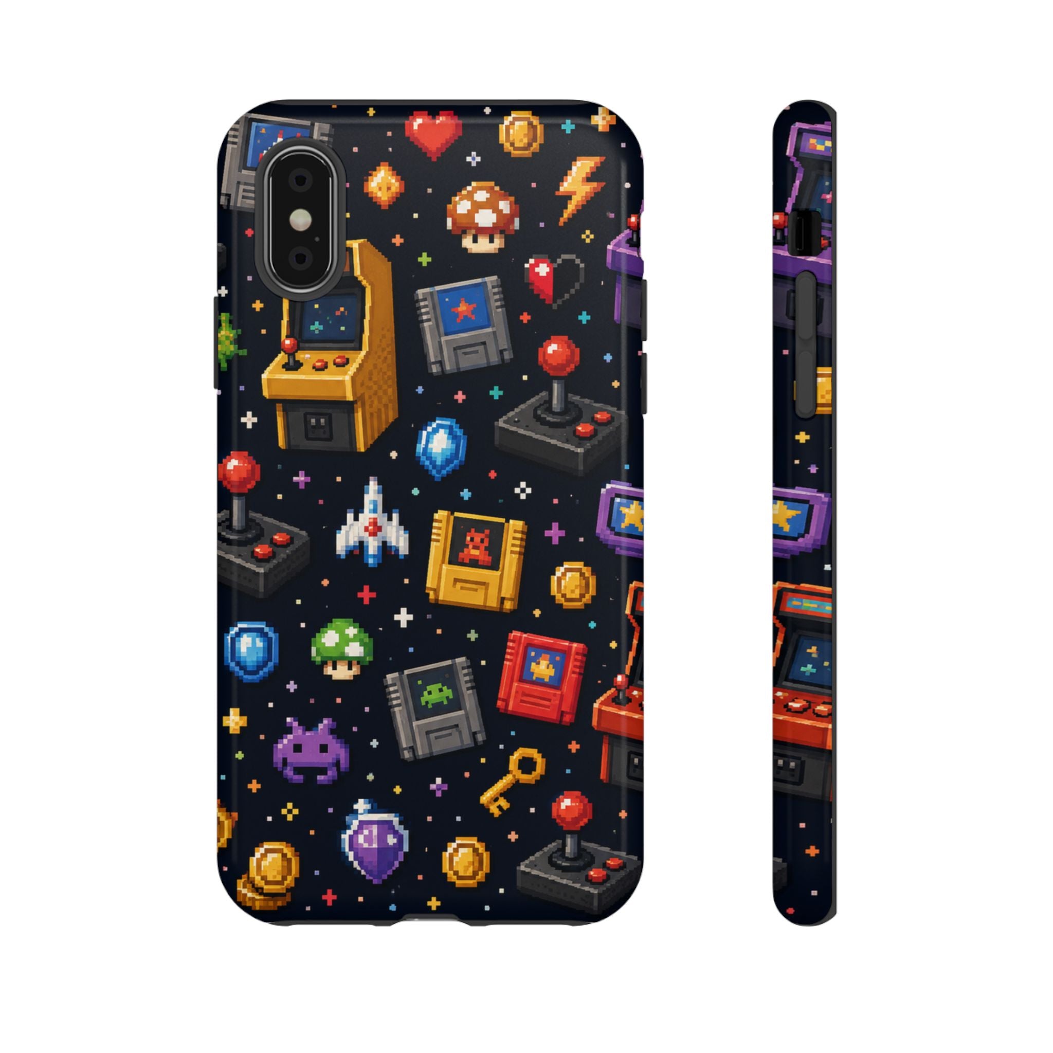 Retro Arcade Pixel Art Phone Case — Gamer Icons Pattern