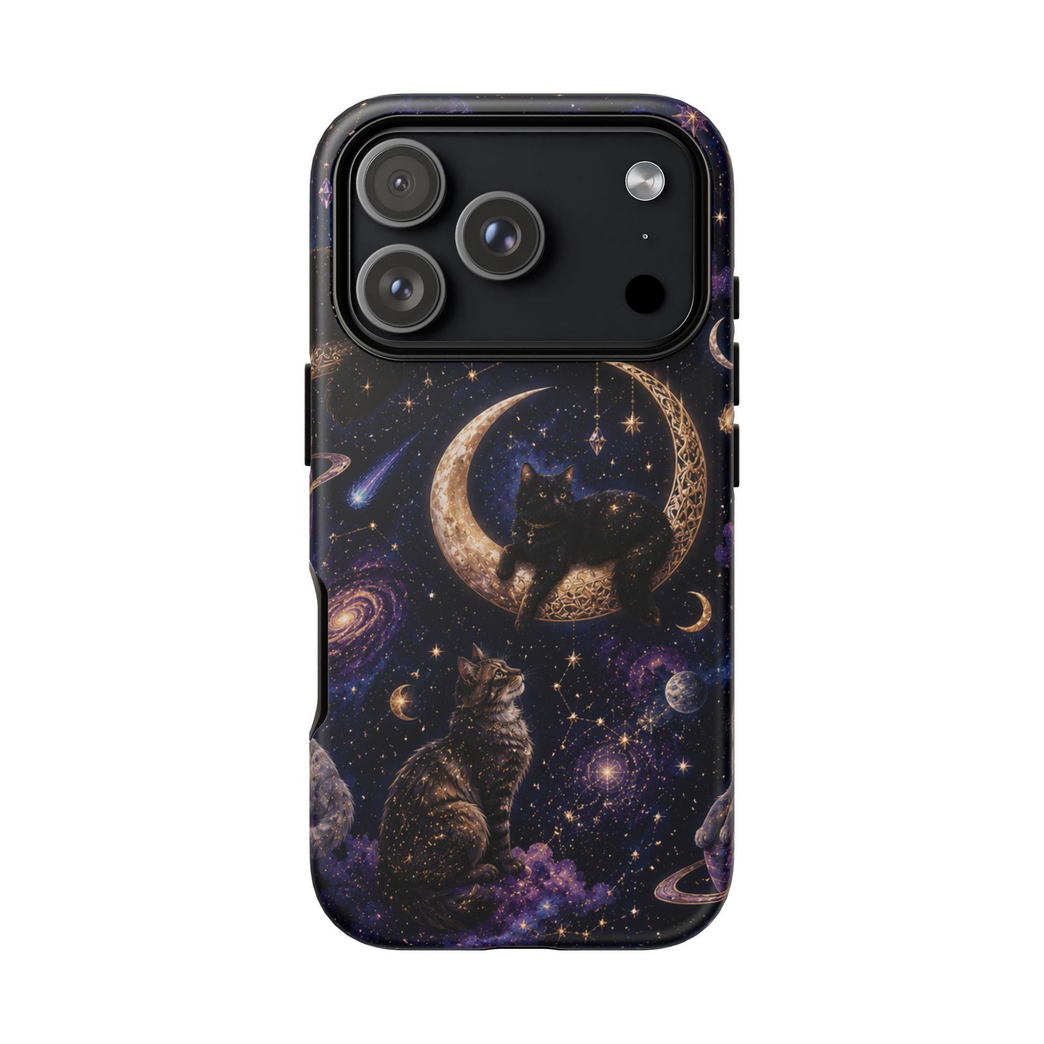 Galaxy Cats Tough Phone Case — Moon & Stars Space Kitty Protective Cover