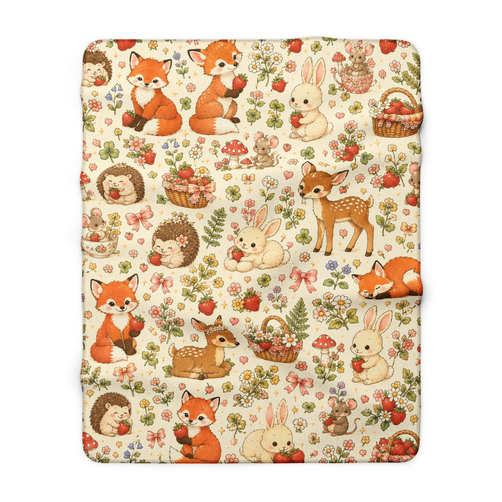 Strawberry Picnic Woodland Friends Sherpa Blanket