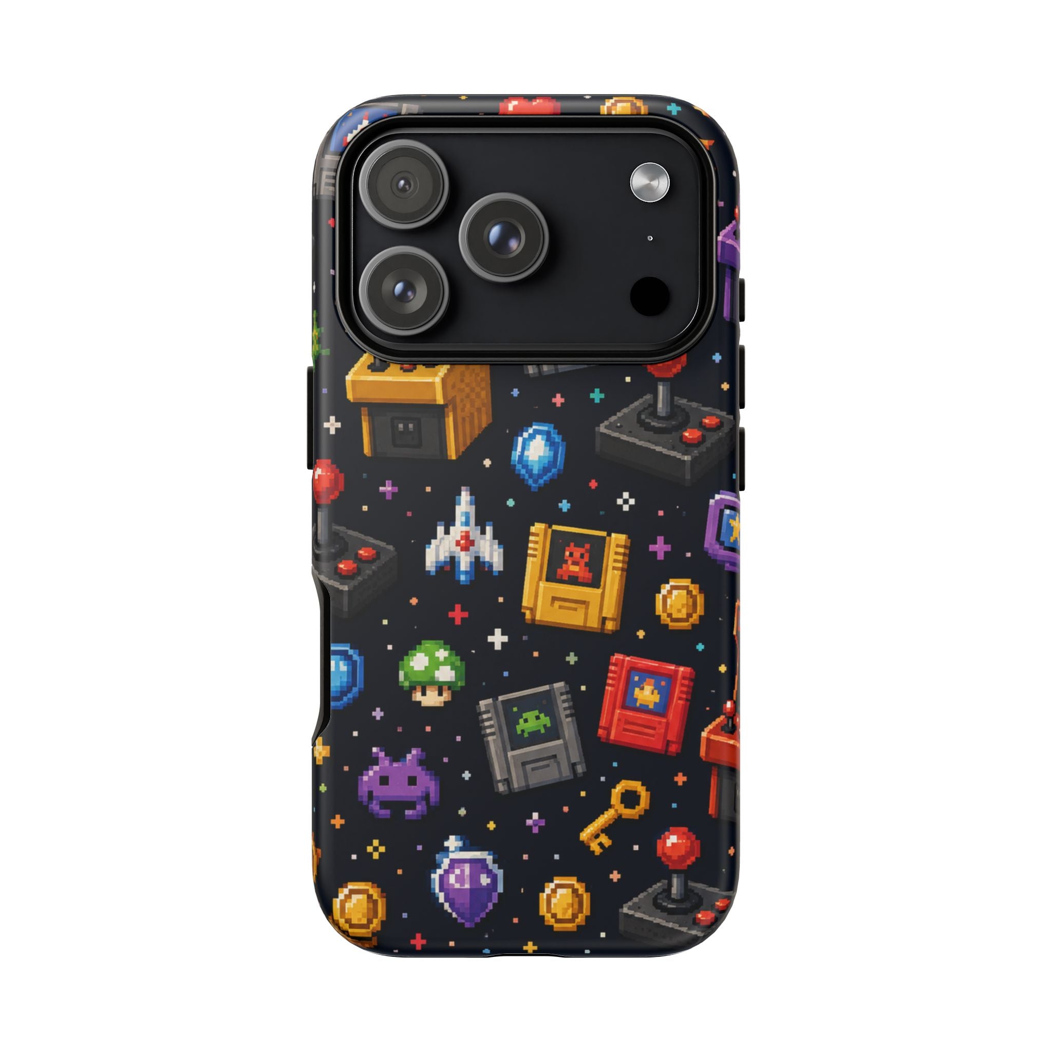 Retro Arcade Pixel Art Phone Case — Gamer Icons Pattern