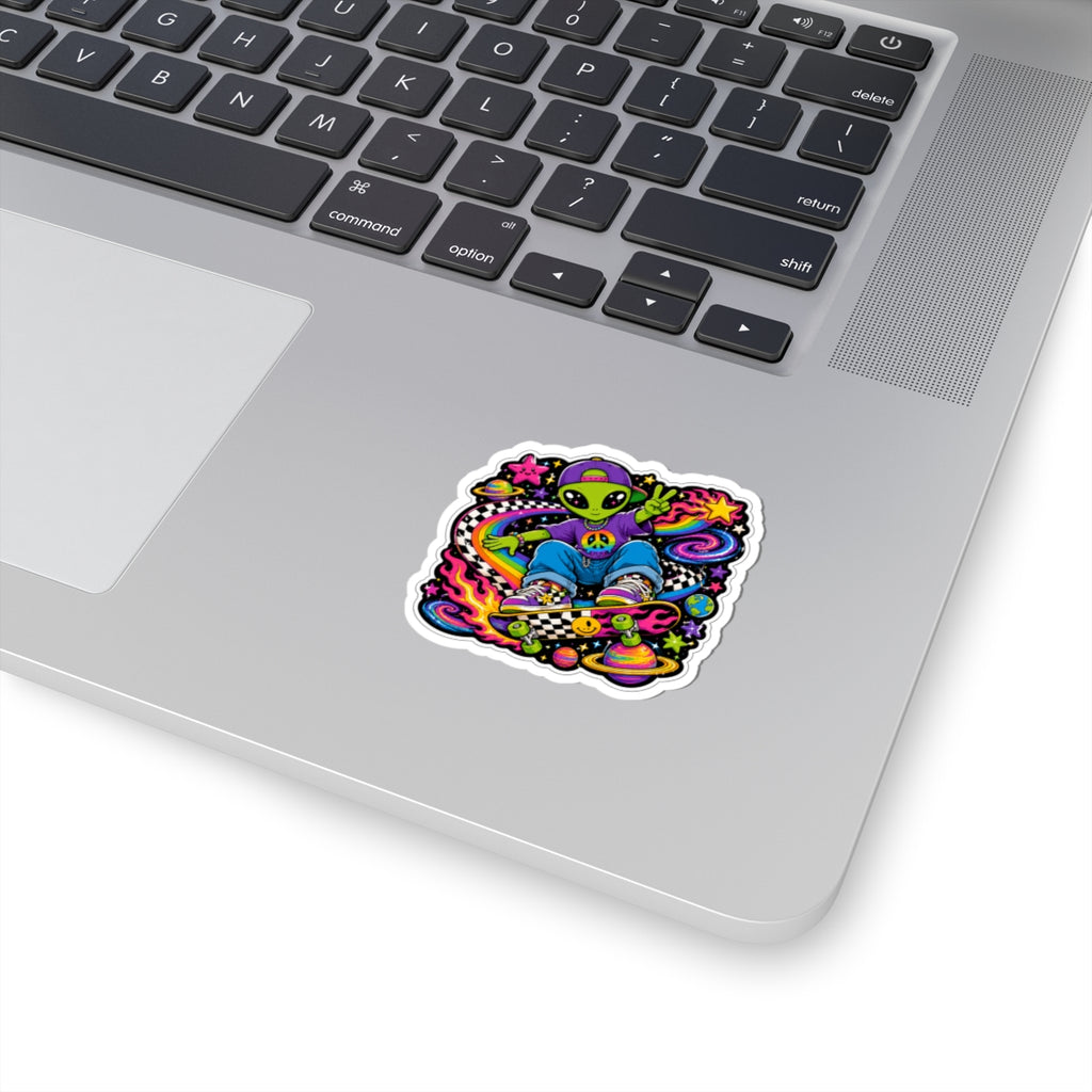 Alien Sk8er Sticker — Psychedelic Peace Sign Skateboard Kiss-Cut Sticker