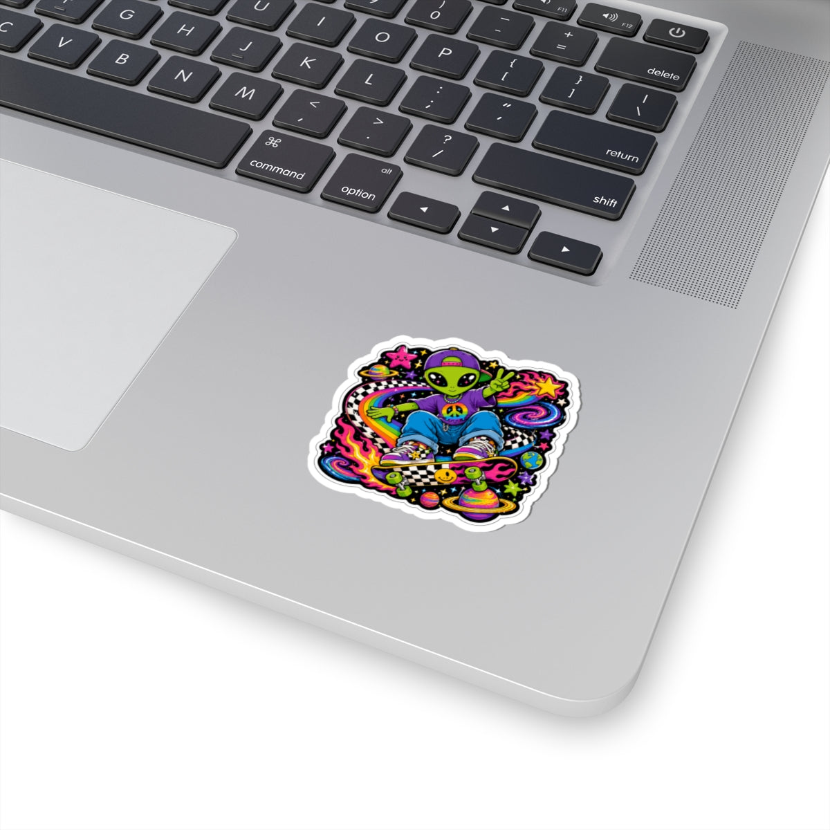 Alien Sk8er Sticker — Psychedelic Peace Sign Skateboard Kiss-Cut Sticker