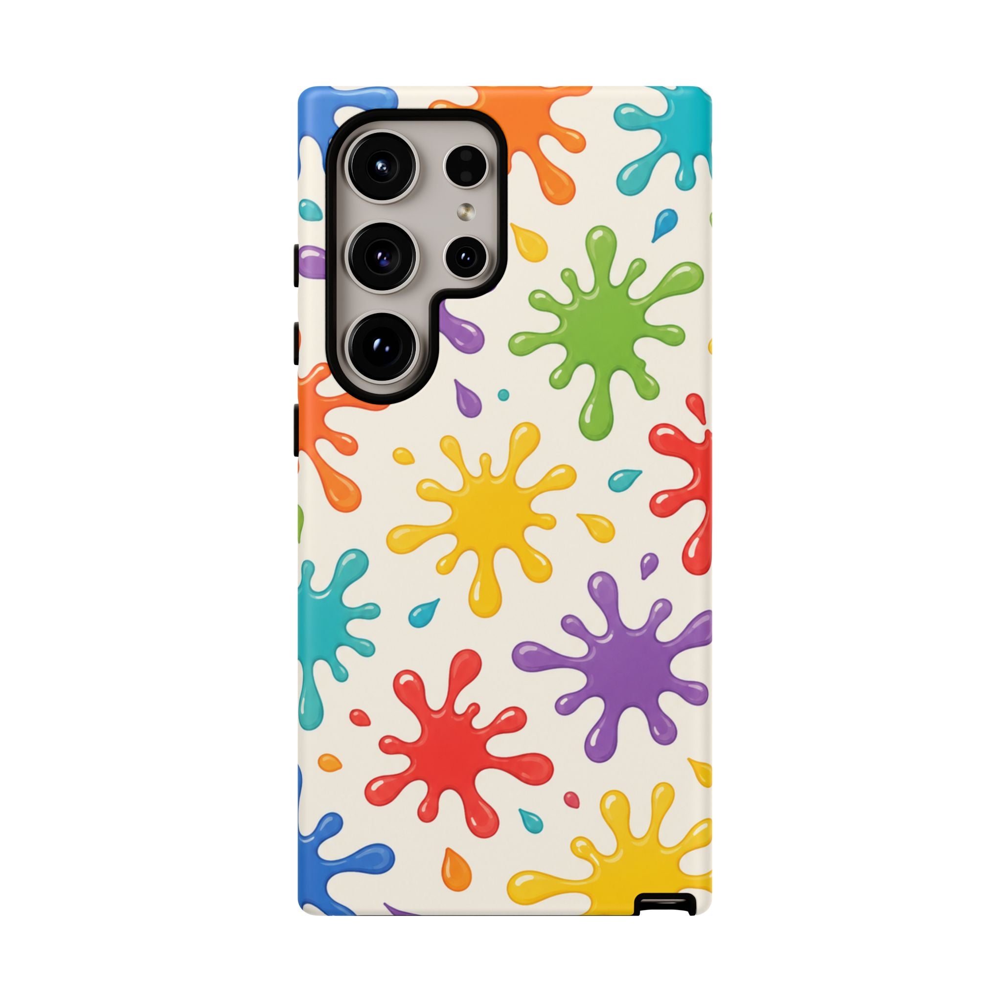 Colorful Paint Splat Phone Case — Protective Tough Case with Bright Rainbow Splatter Design
