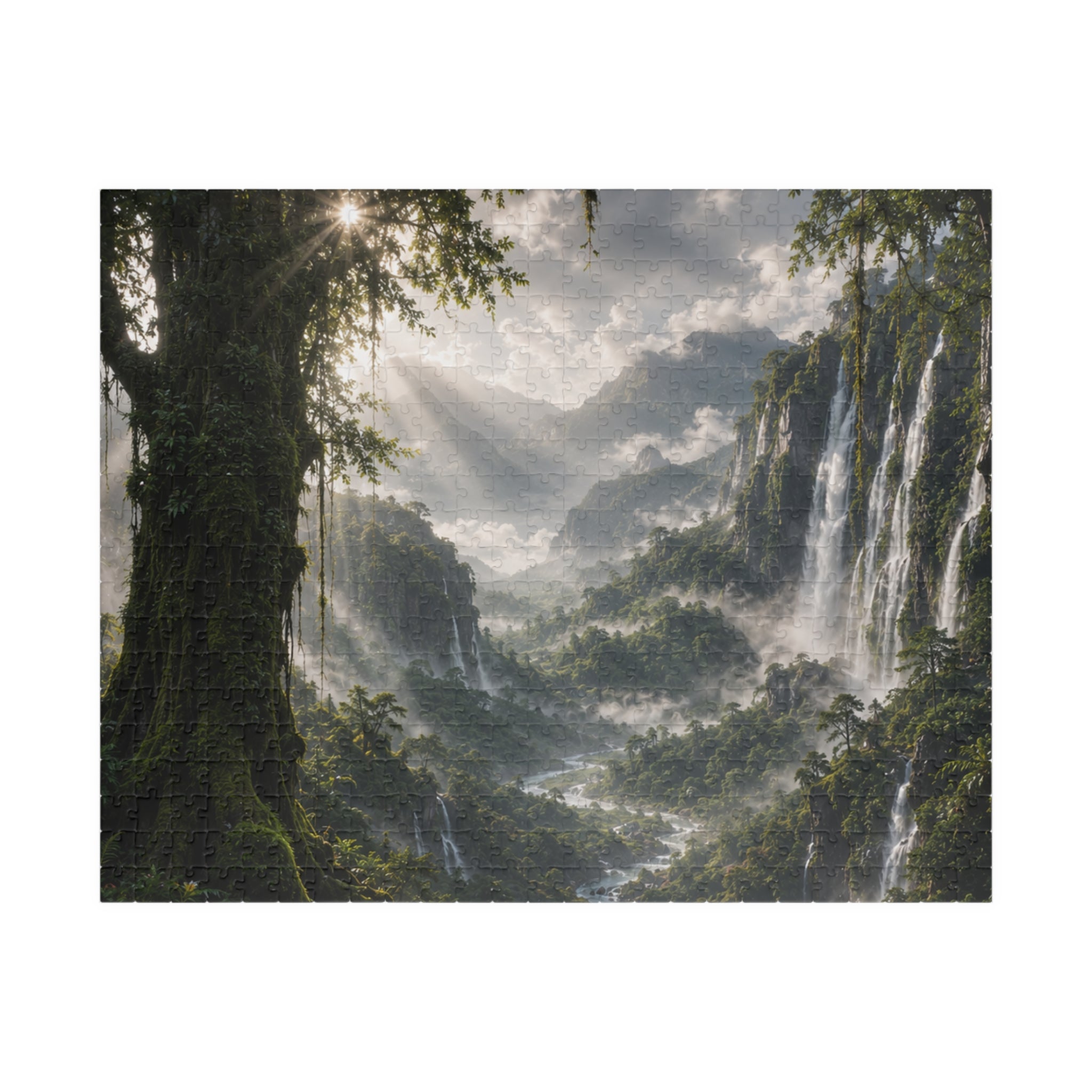 Mystic Waterfall Landscape Puzzle — Scenic Nature Jigsaw (110/252/520/1014 pc)